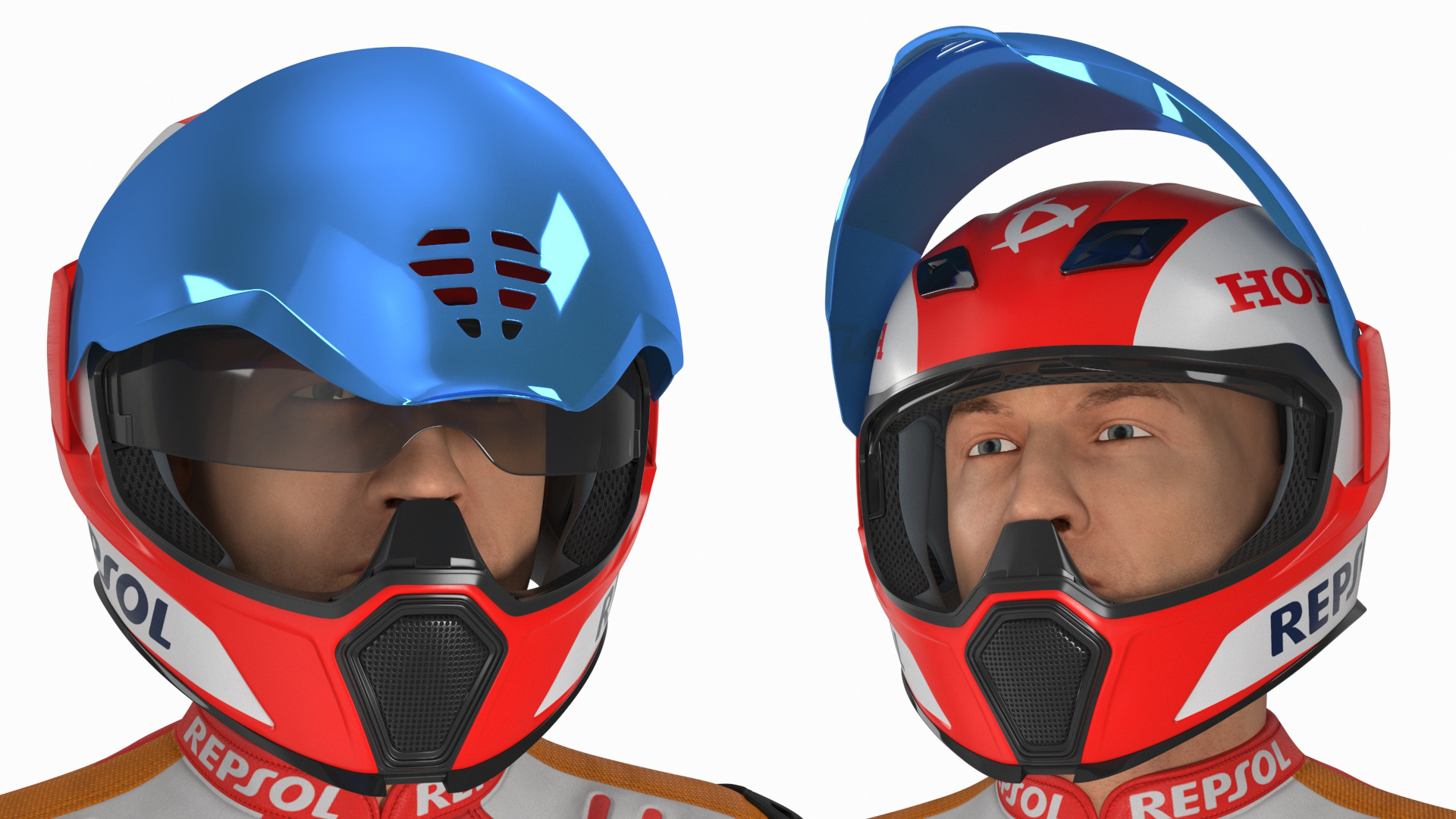 Bike Rider in Honda Racing Suit with Helmet Standing 3D