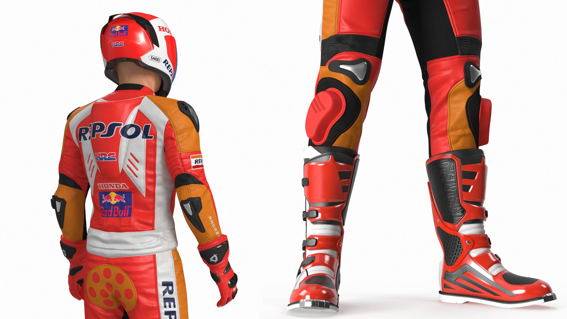 Bike Rider in Honda Racing Suit with Helmet Standing 3D