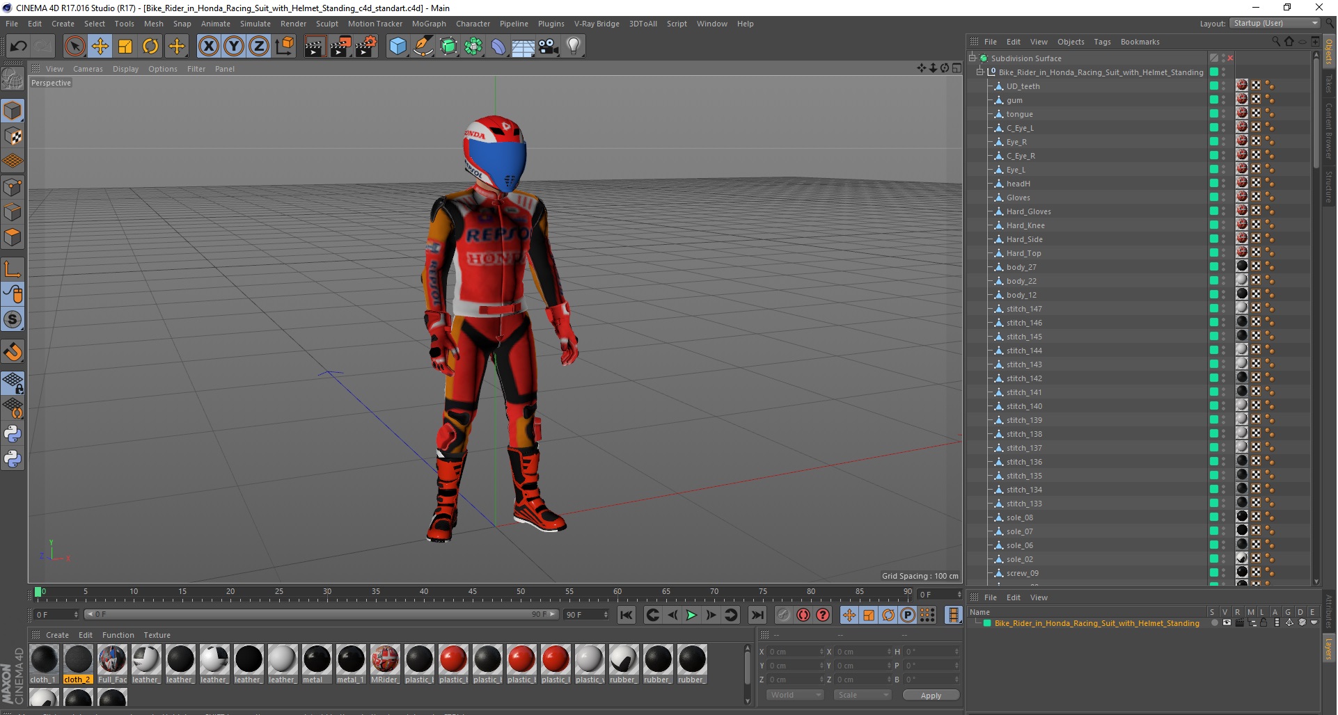 Bike Rider in Honda Racing Suit with Helmet Standing 3D