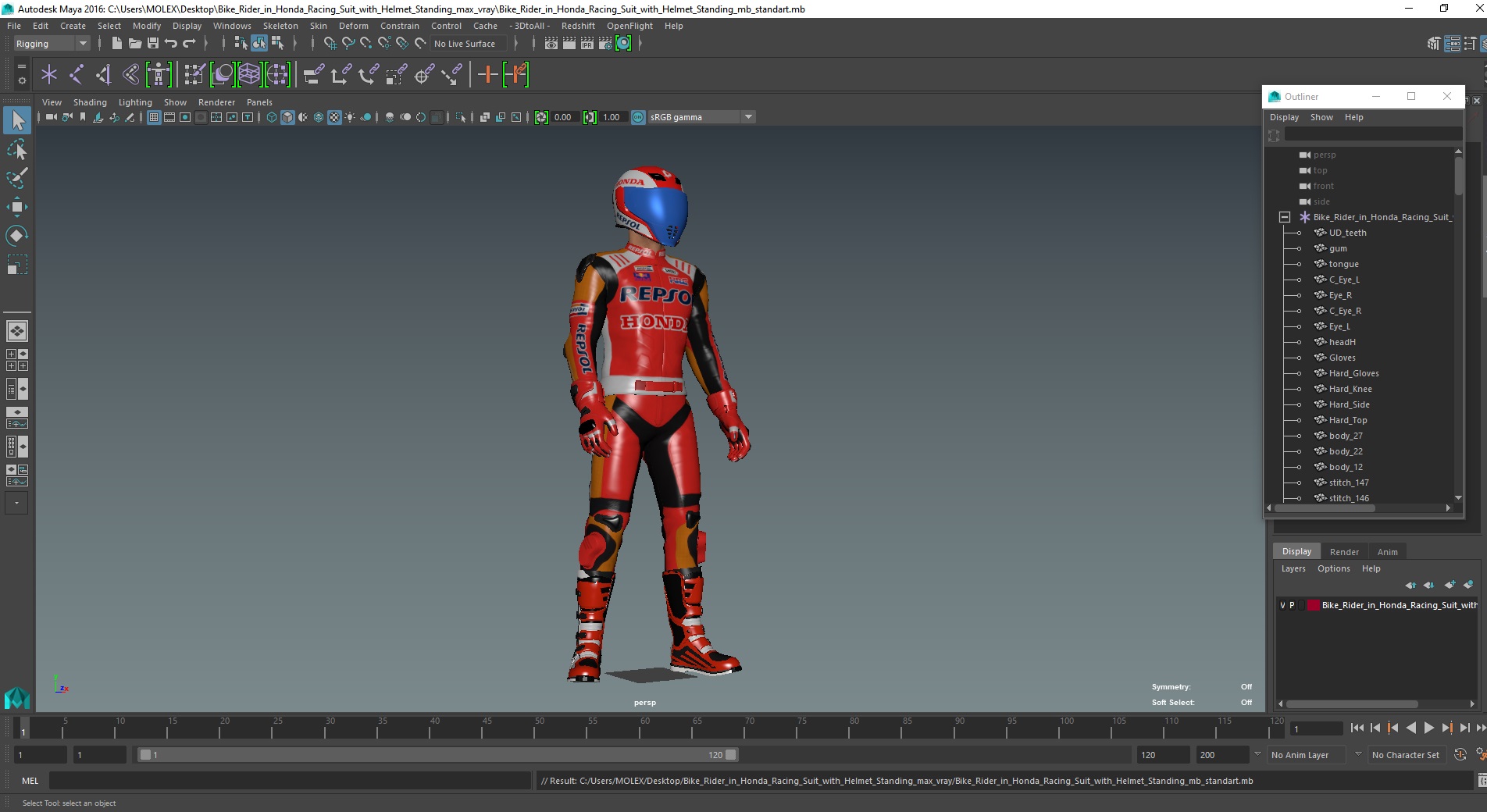 Bike Rider in Honda Racing Suit with Helmet Standing 3D