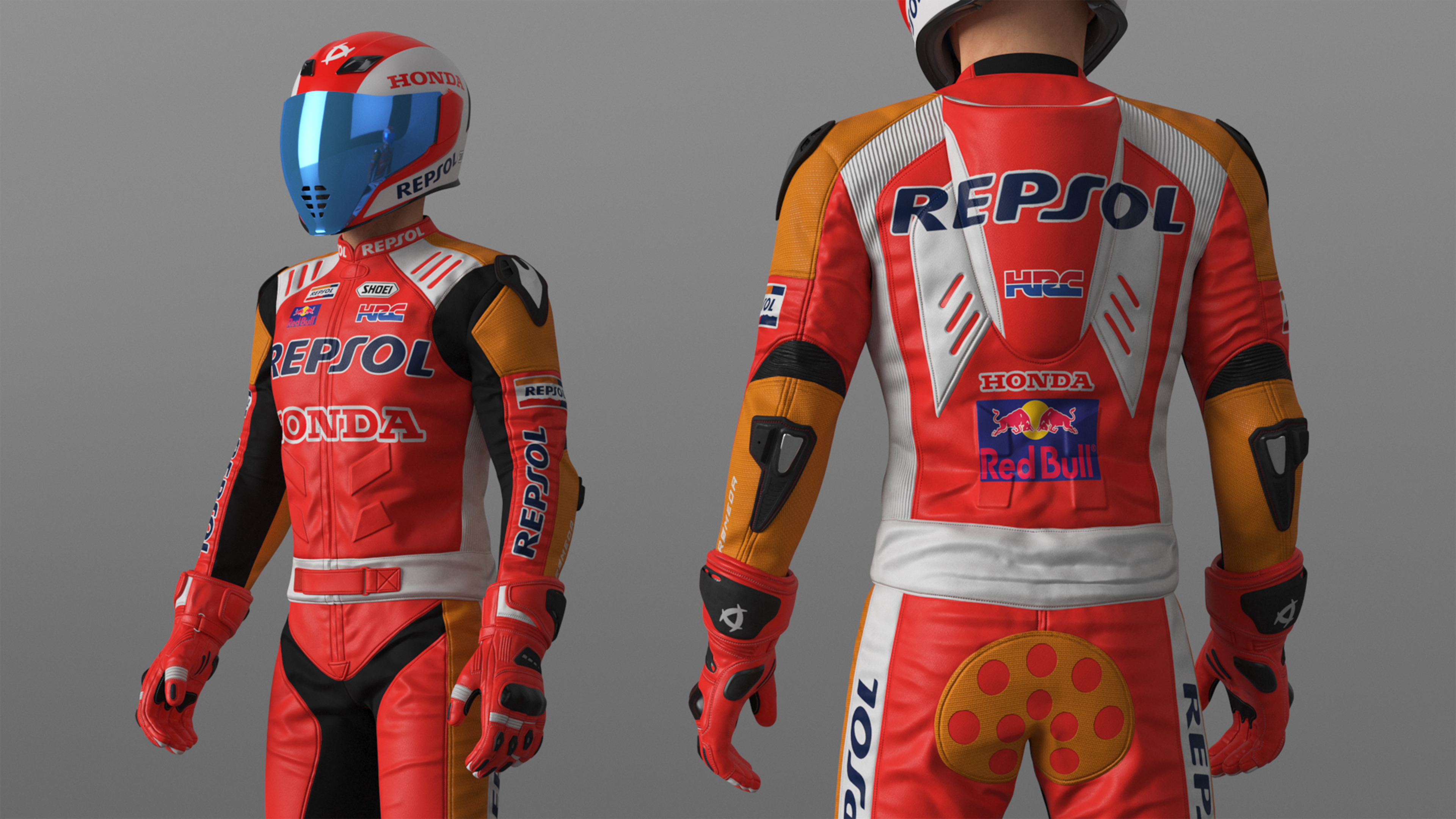 Bike Rider in Honda Racing Suit with Helmet Standing 3D