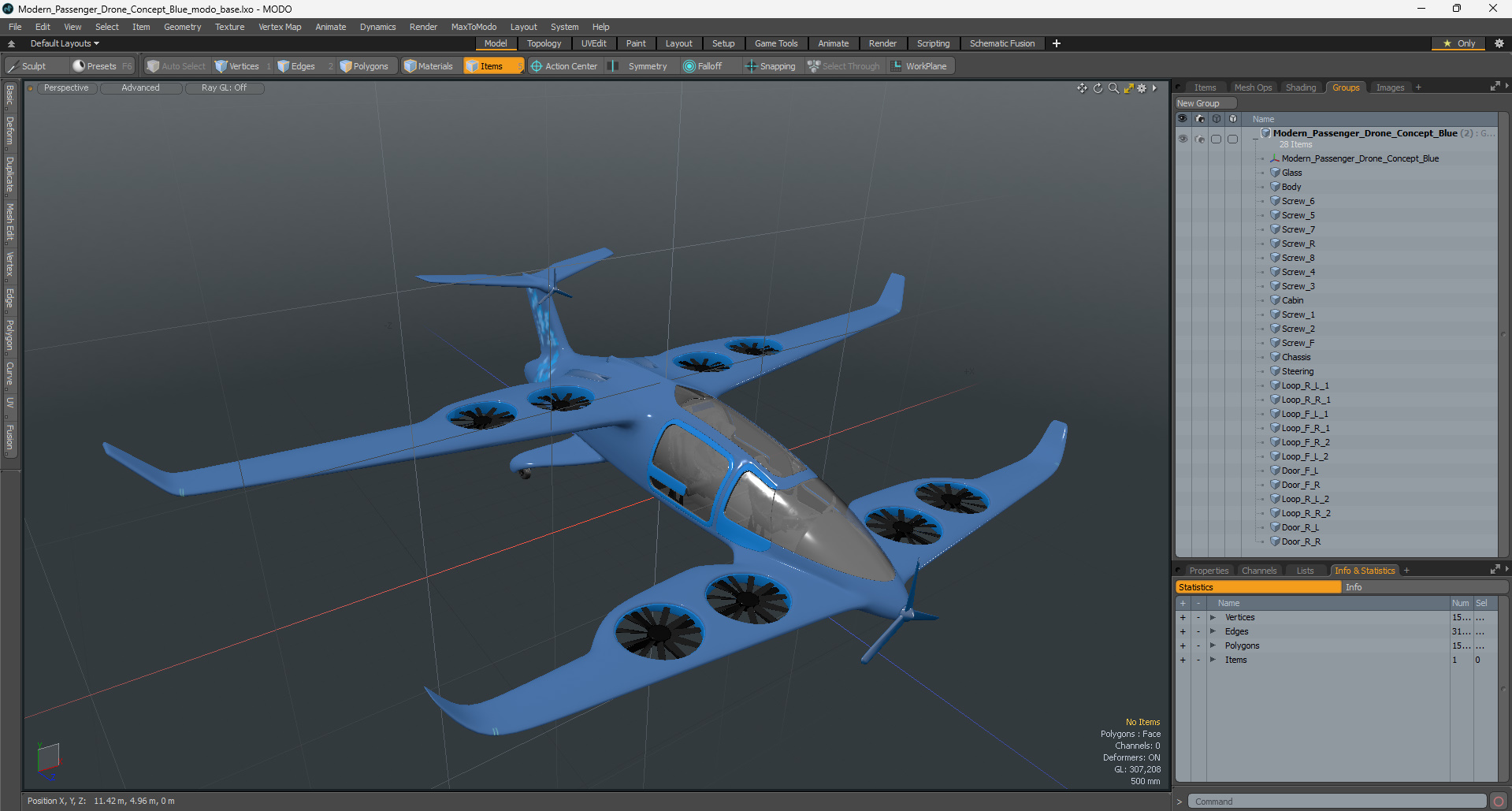 3D model Modern Passenger Drone Concept Blue