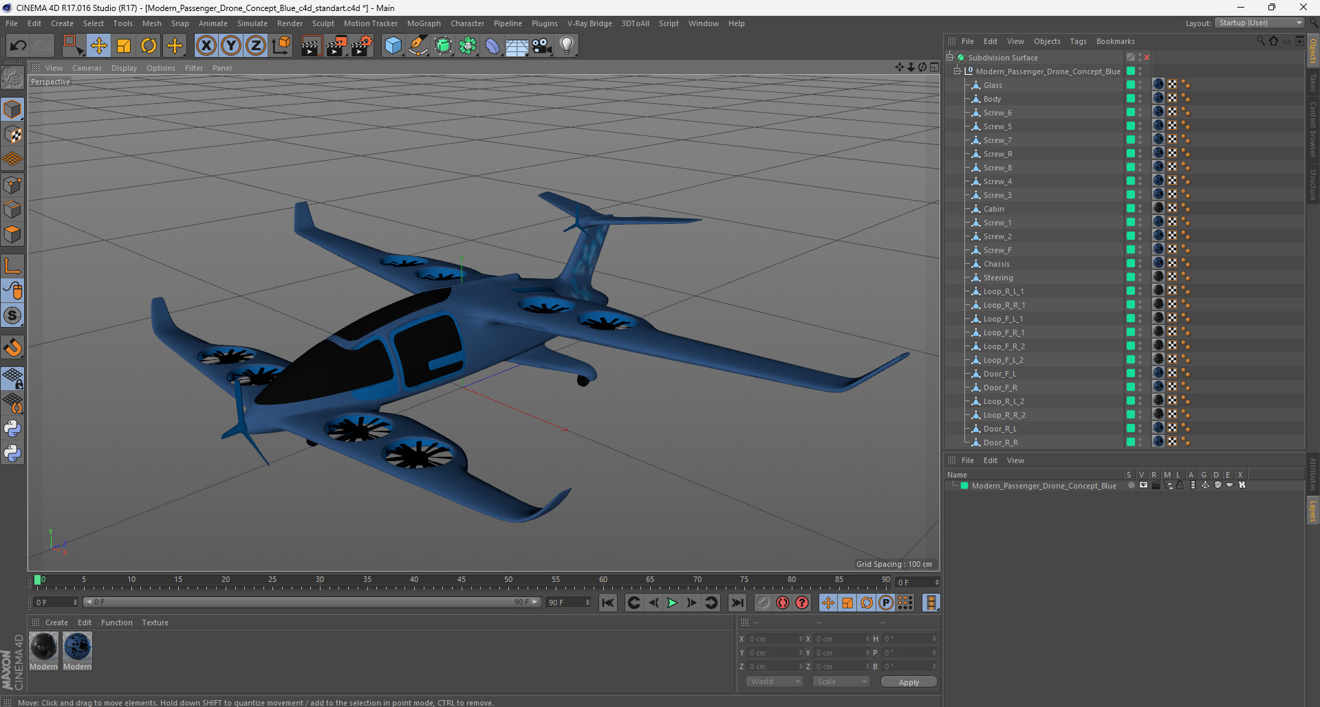 3D model Modern Passenger Drone Concept Blue