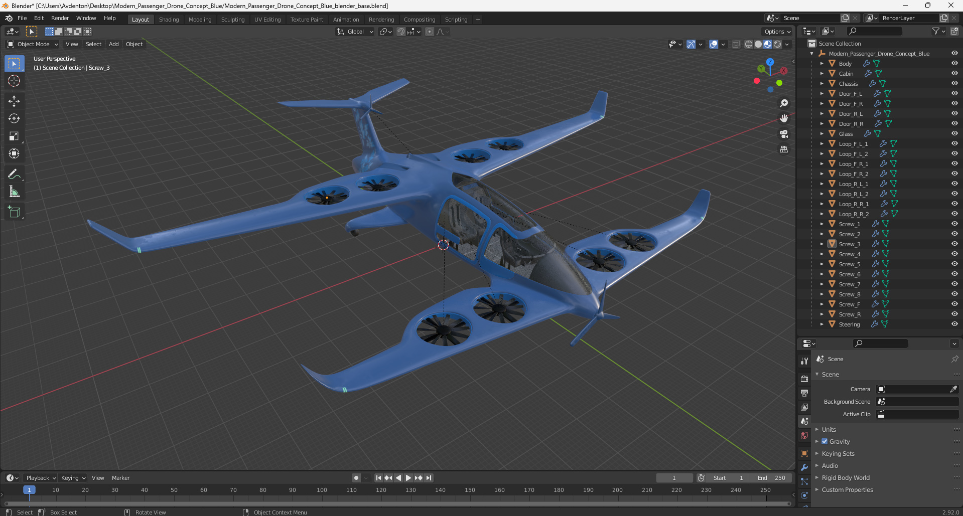 3D model Modern Passenger Drone Concept Blue