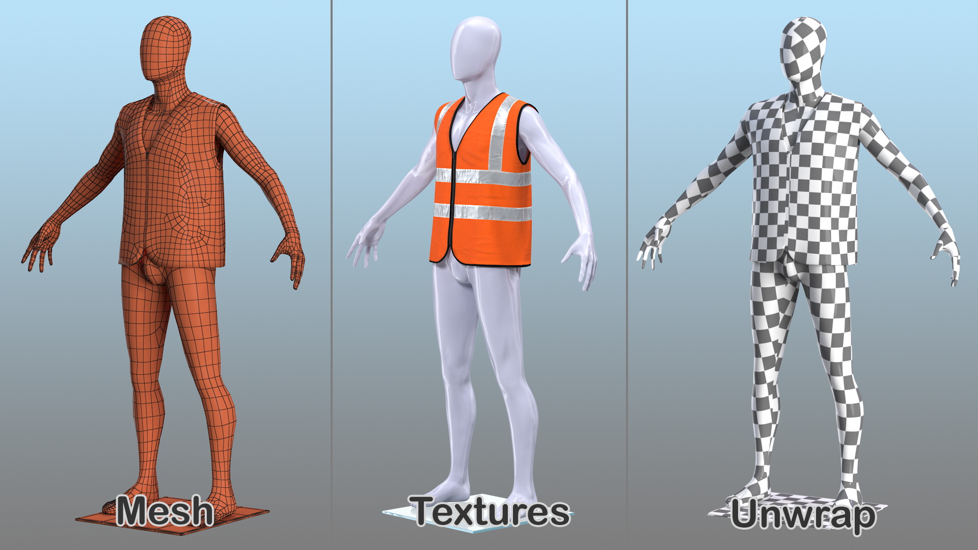 3D model Mannequin with Orange Hi Vis Safety Vest