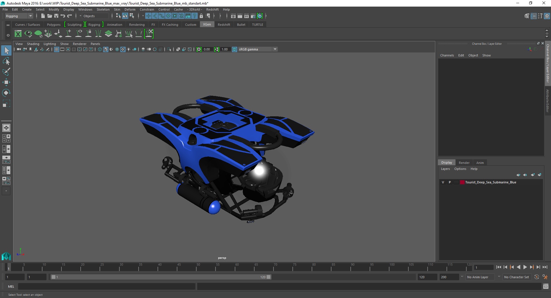 3D Tourist Deep Sea Submarine Blue