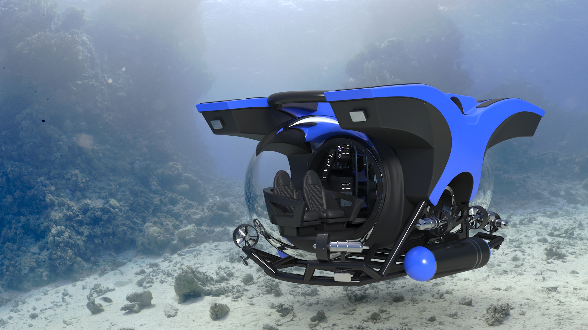 3D Tourist Deep Sea Submarine Blue