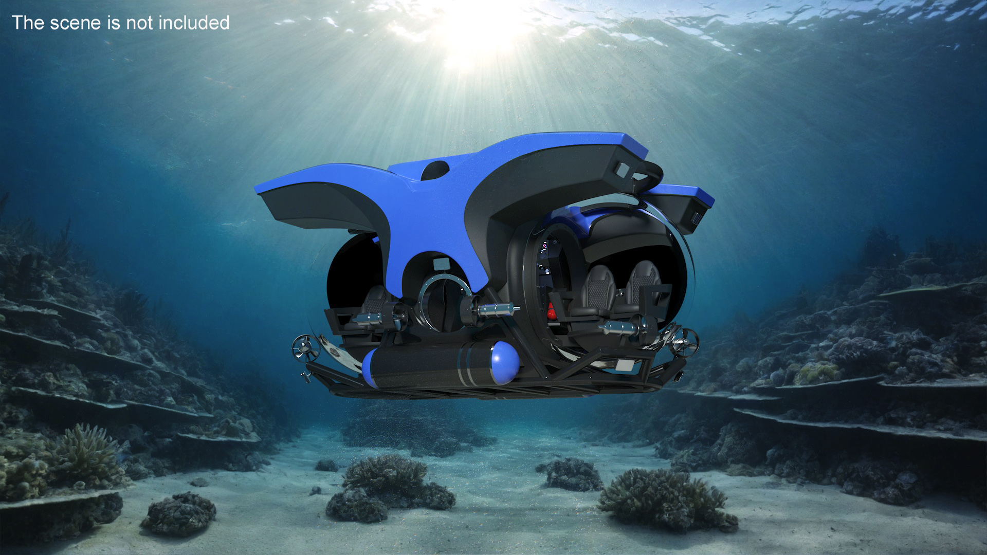 3D Tourist Deep Sea Submarine Blue