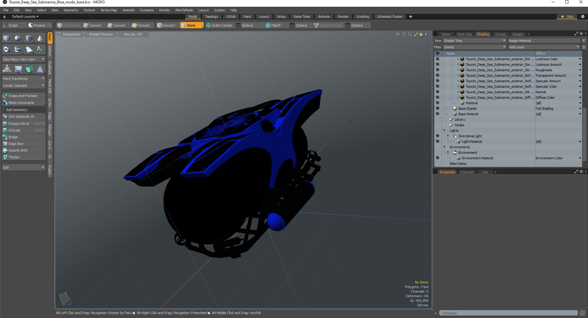 3D Tourist Deep Sea Submarine Blue