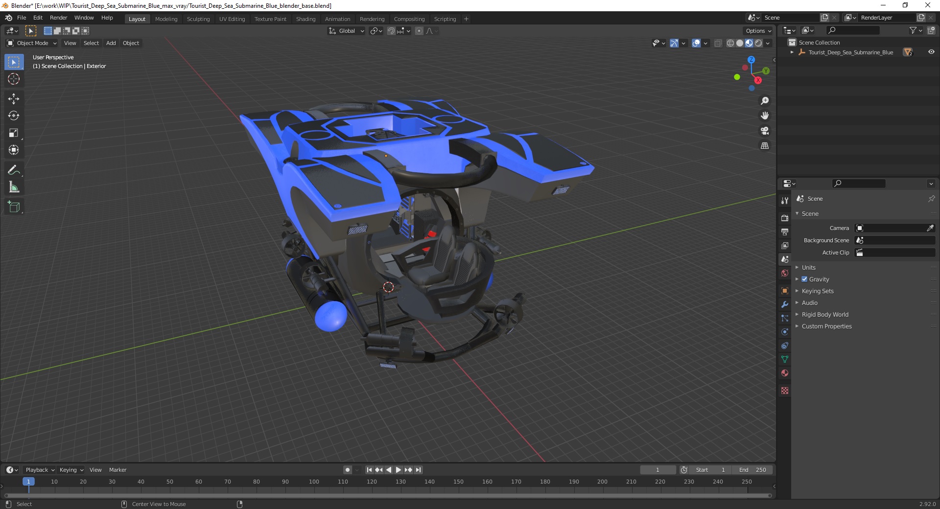 3D Tourist Deep Sea Submarine Blue