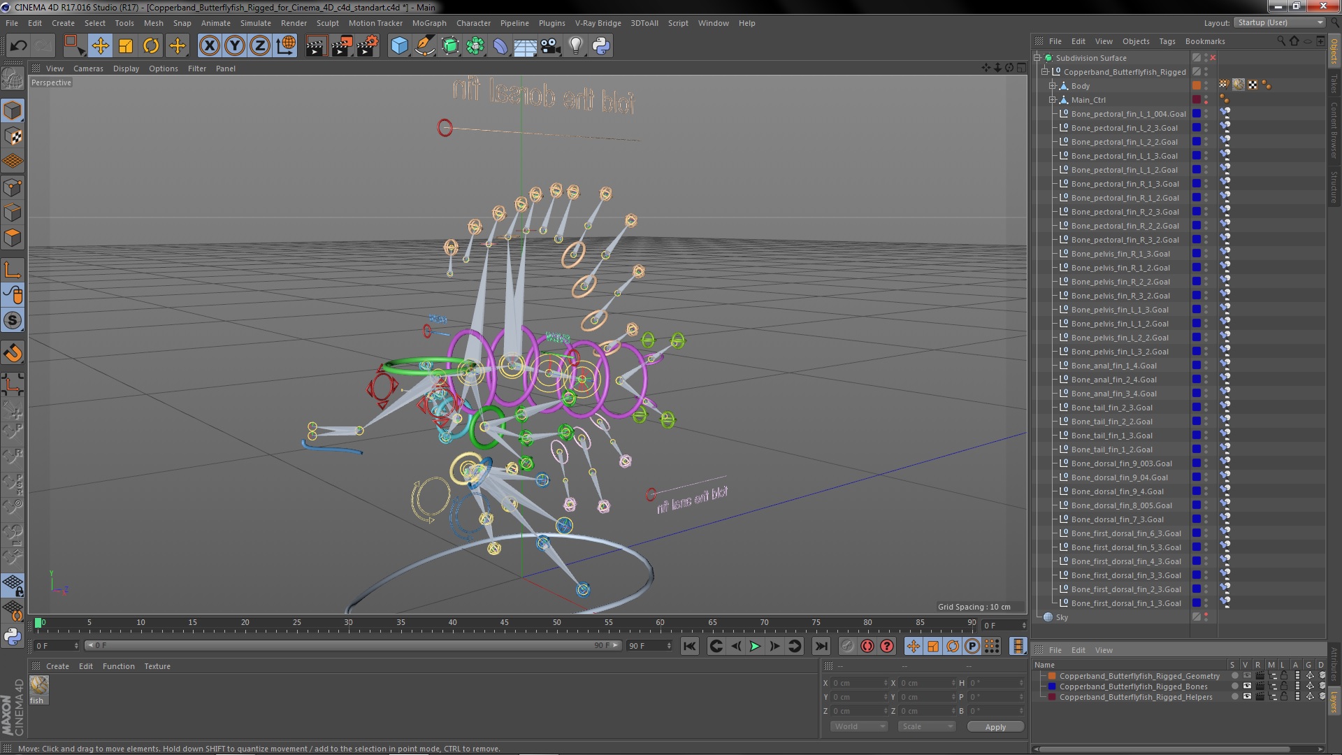 3D model Copperband Butterflyfish Rigged for Cinema 4D
