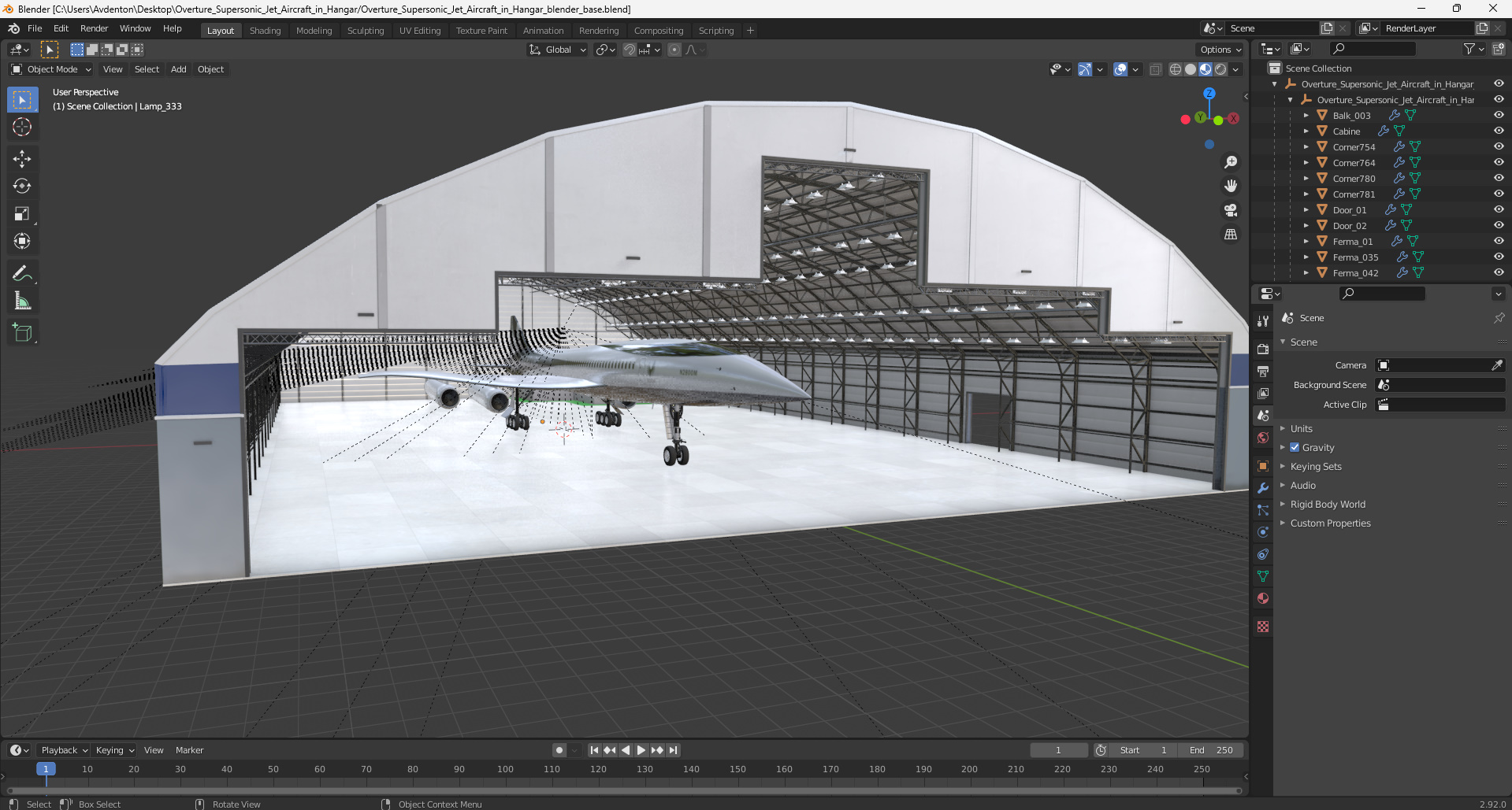 Overture Supersonic Jet Aircraft in Hangar 3D