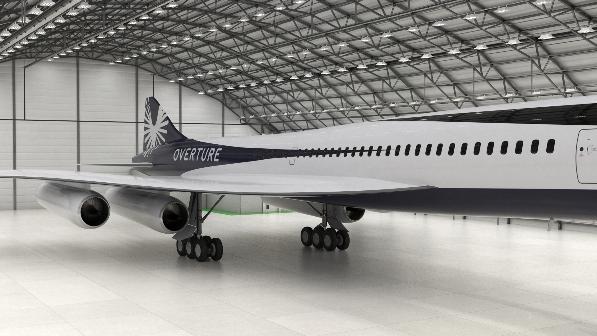Overture Supersonic Jet Aircraft in Hangar 3D