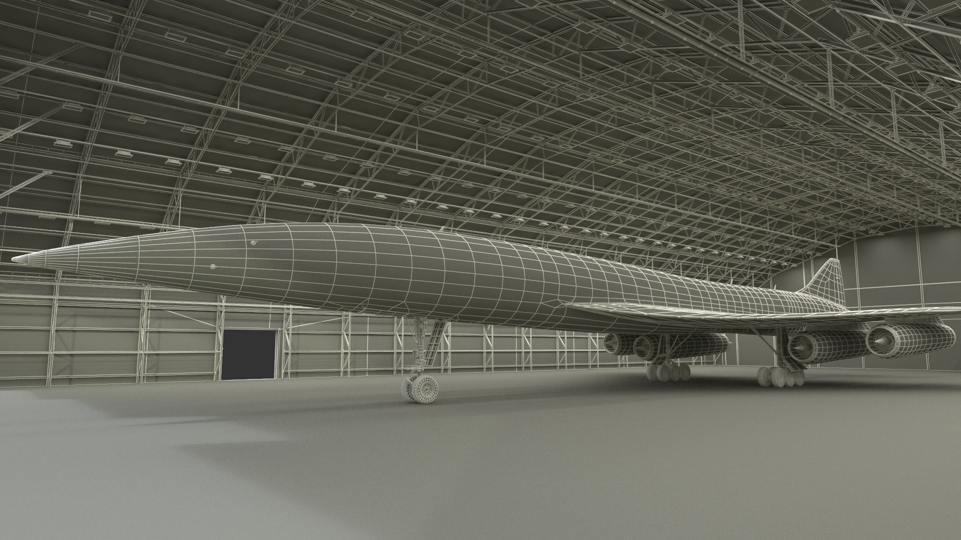 Overture Supersonic Jet Aircraft in Hangar 3D