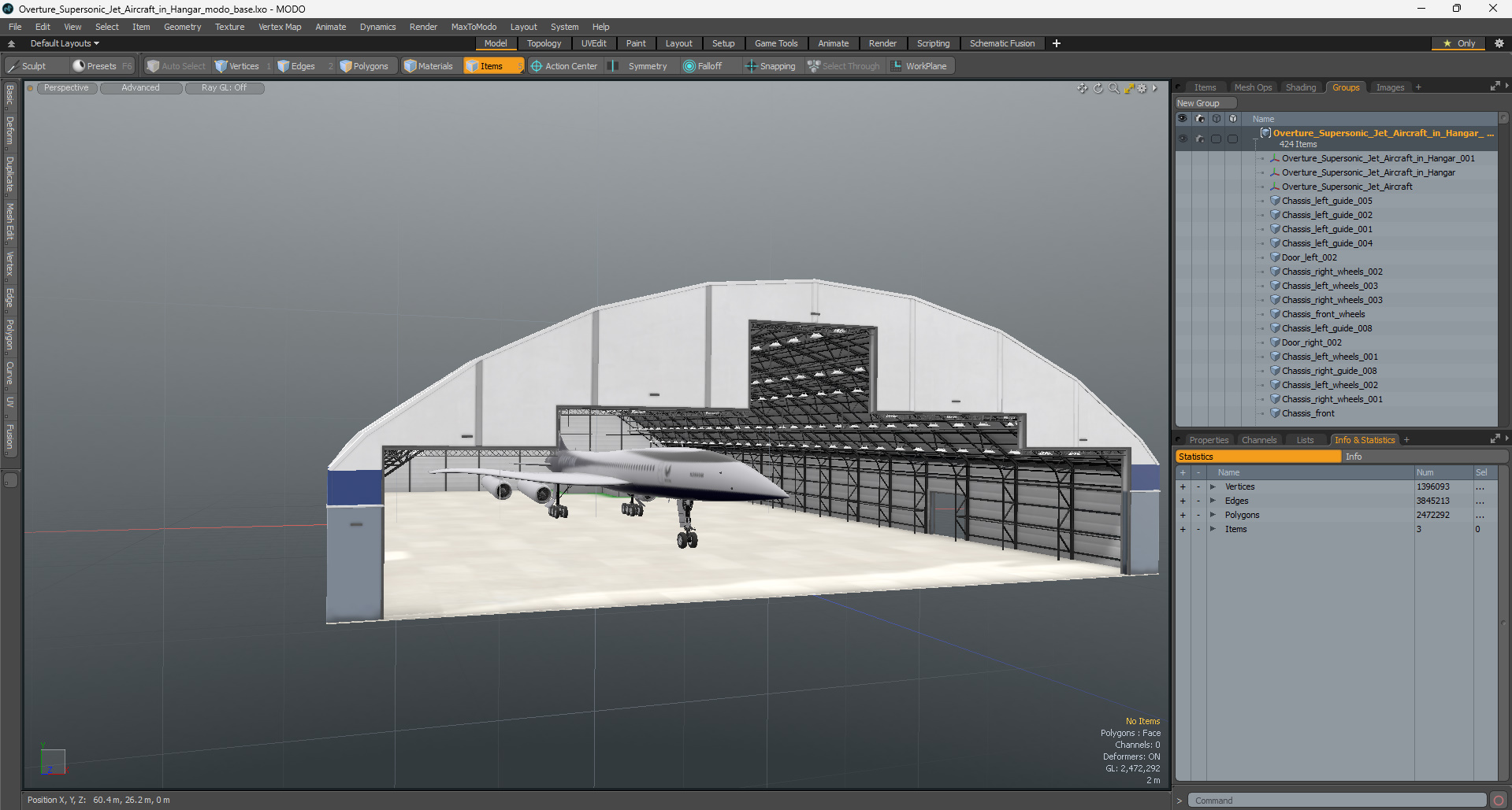 Overture Supersonic Jet Aircraft in Hangar 3D