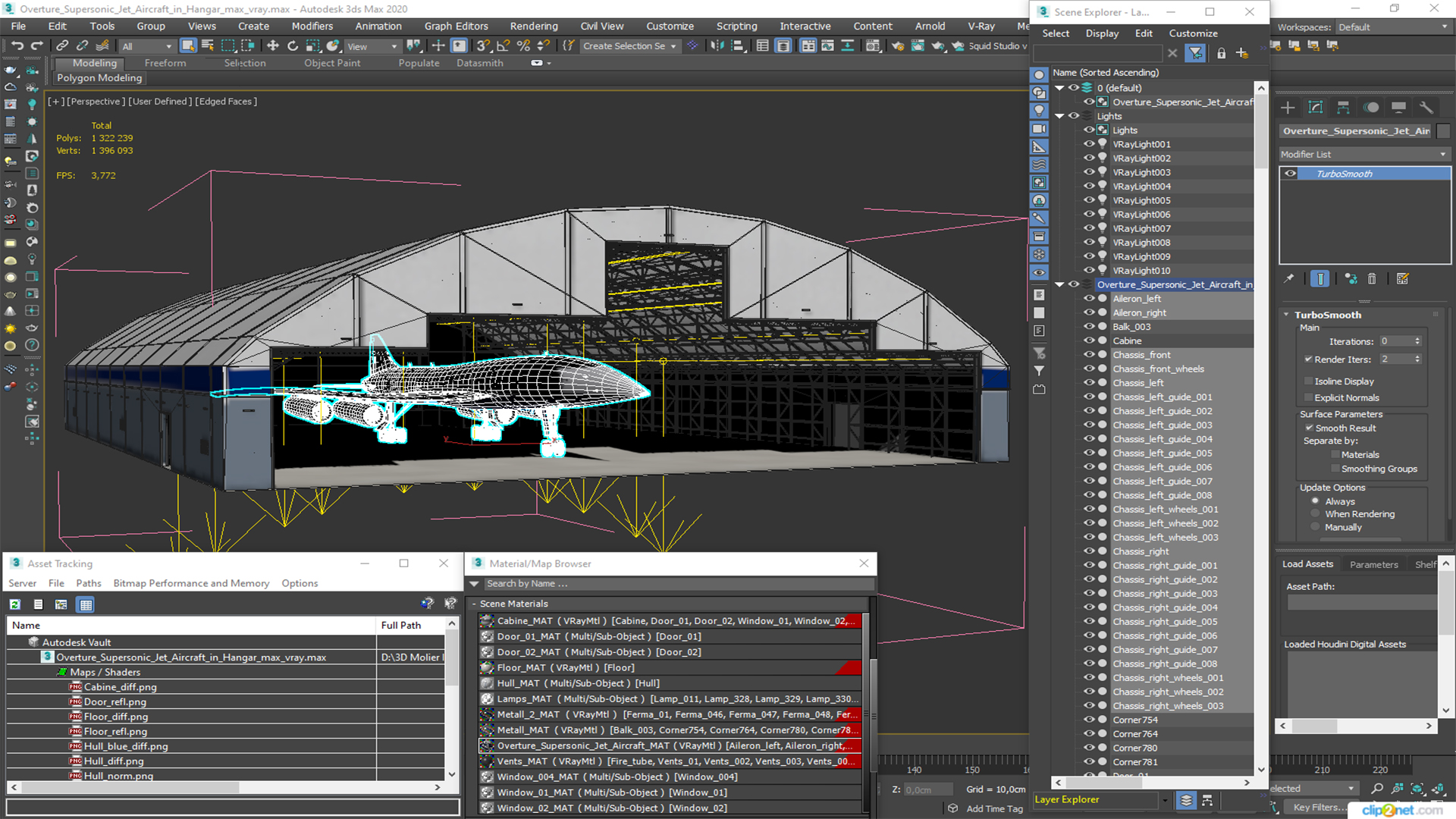 Overture Supersonic Jet Aircraft in Hangar 3D