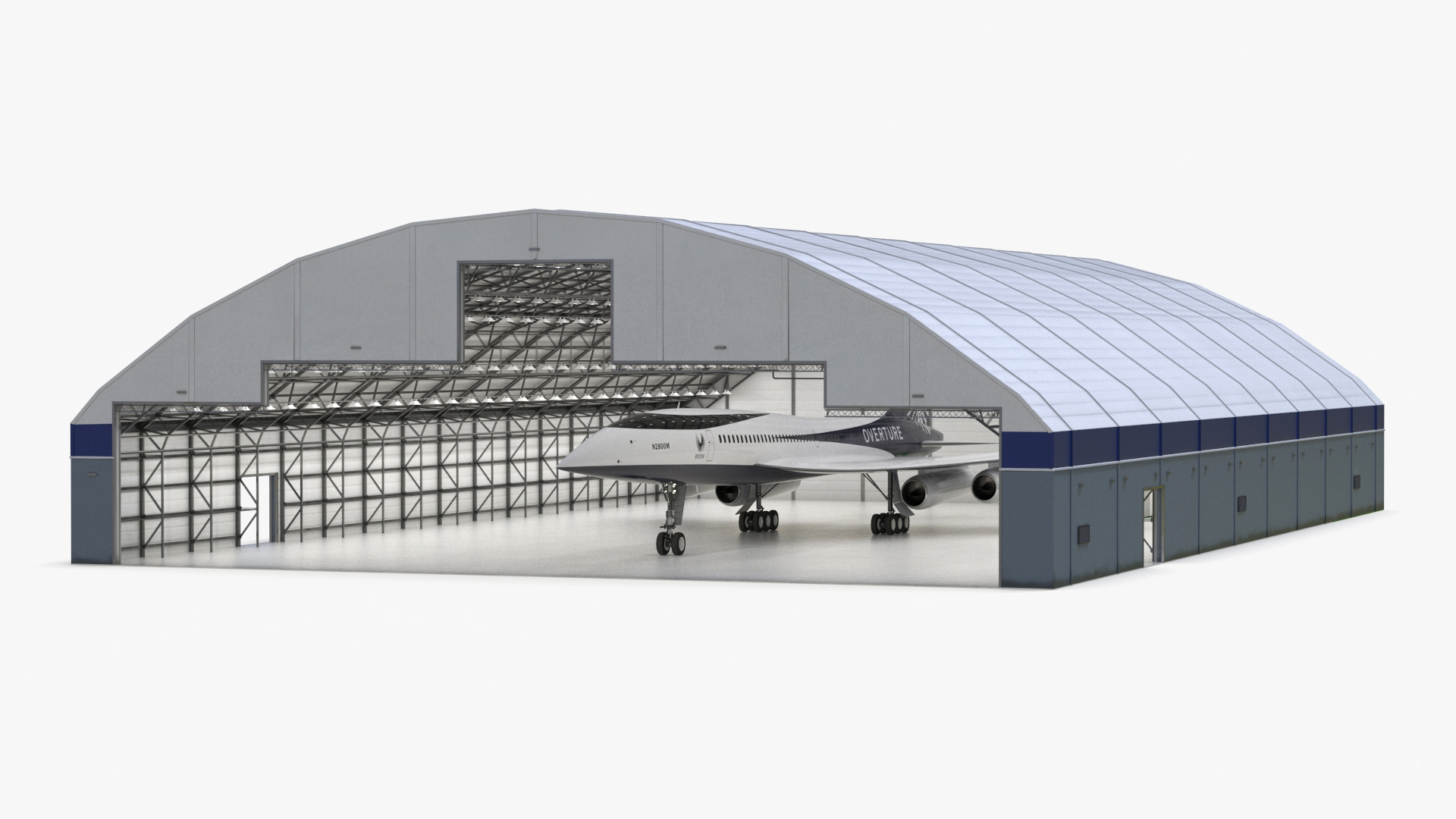 Overture Supersonic Jet Aircraft in Hangar 3D