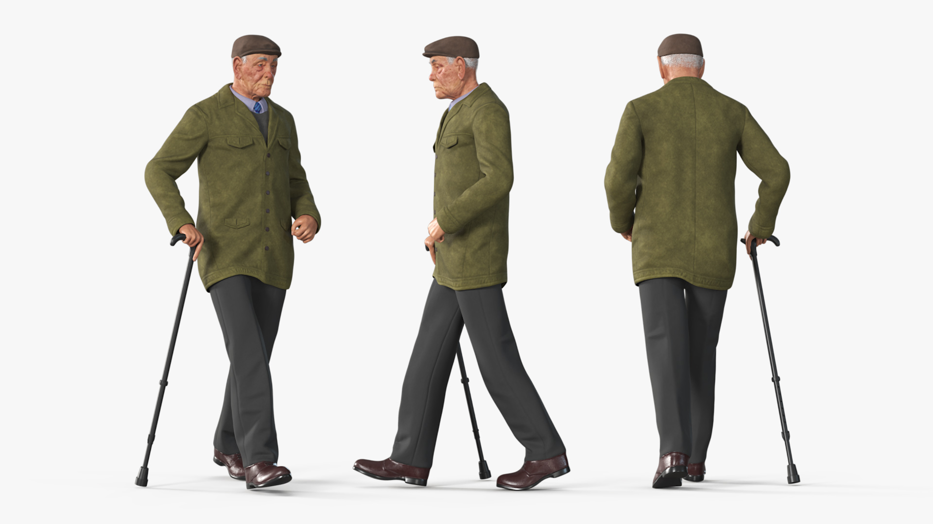 3D Walking Old Man with Stick