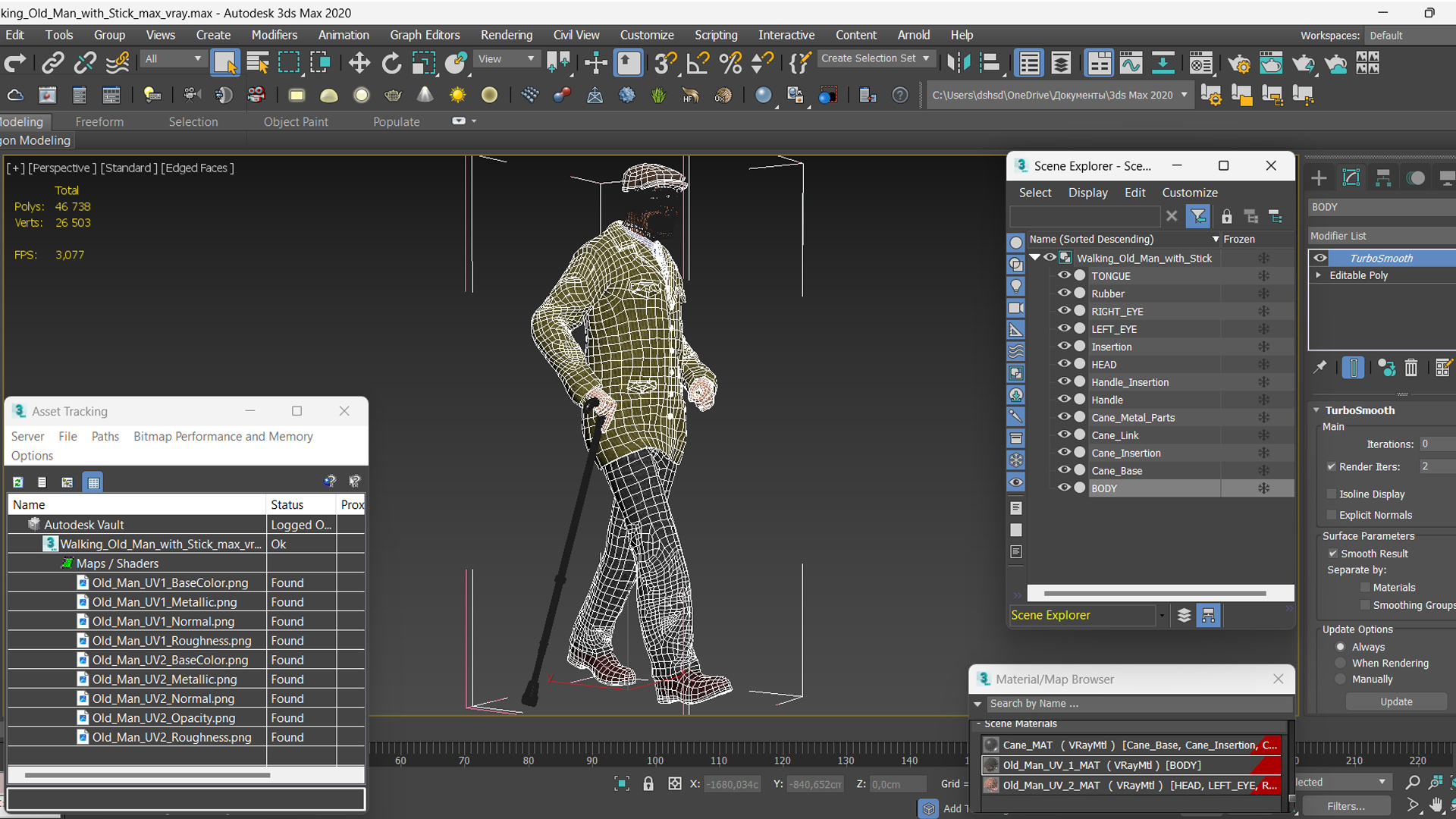 3D Walking Old Man with Stick