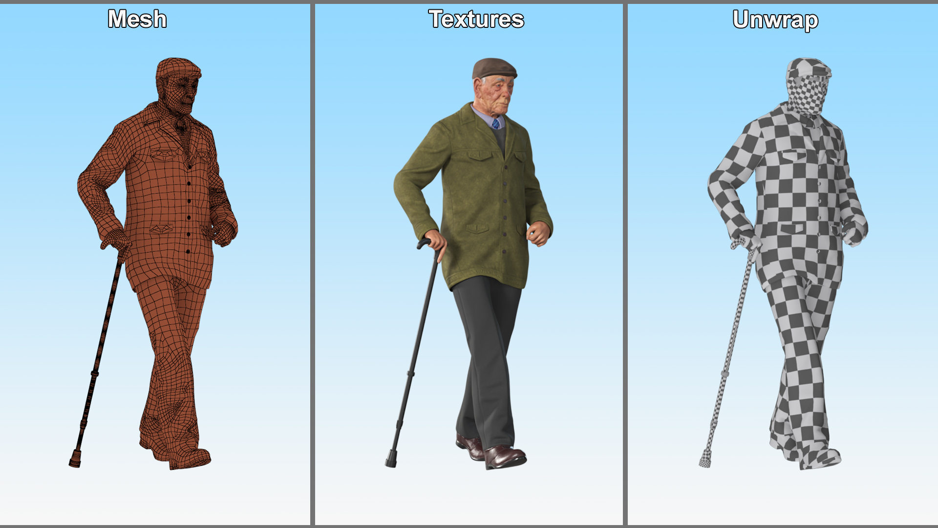 3D Walking Old Man with Stick