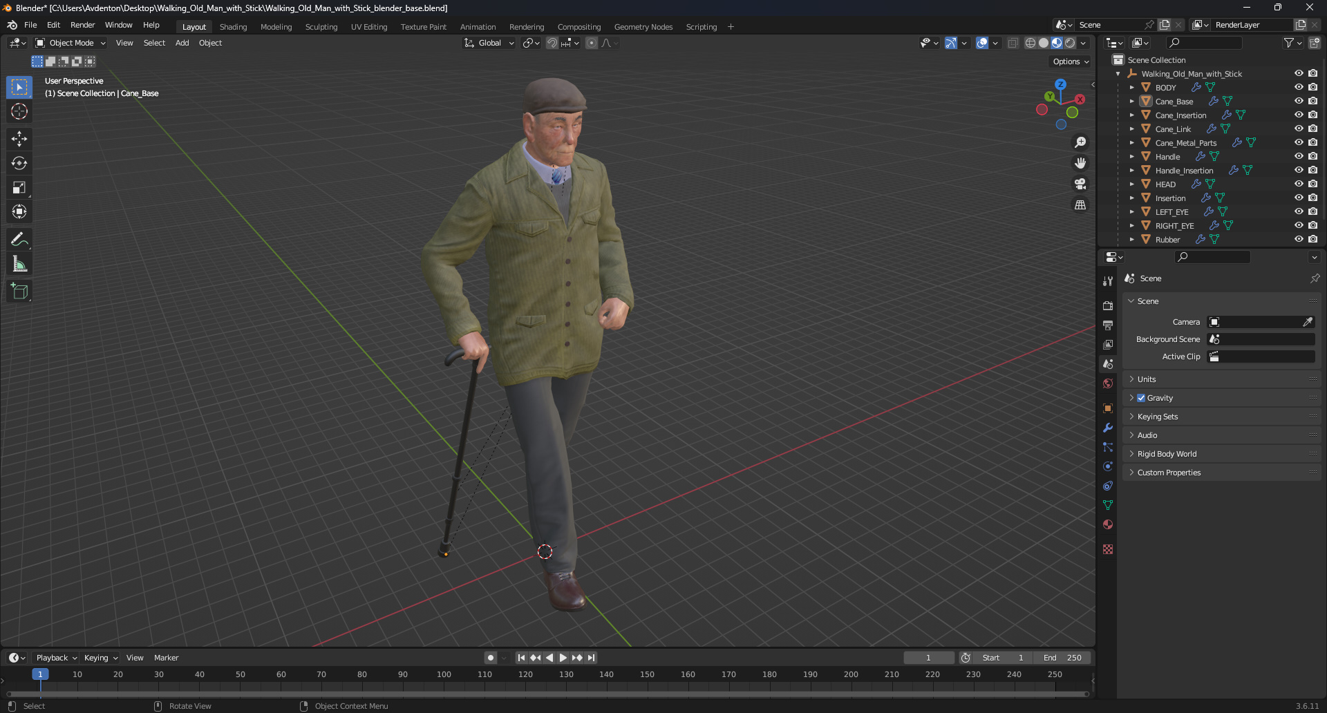 3D Walking Old Man with Stick