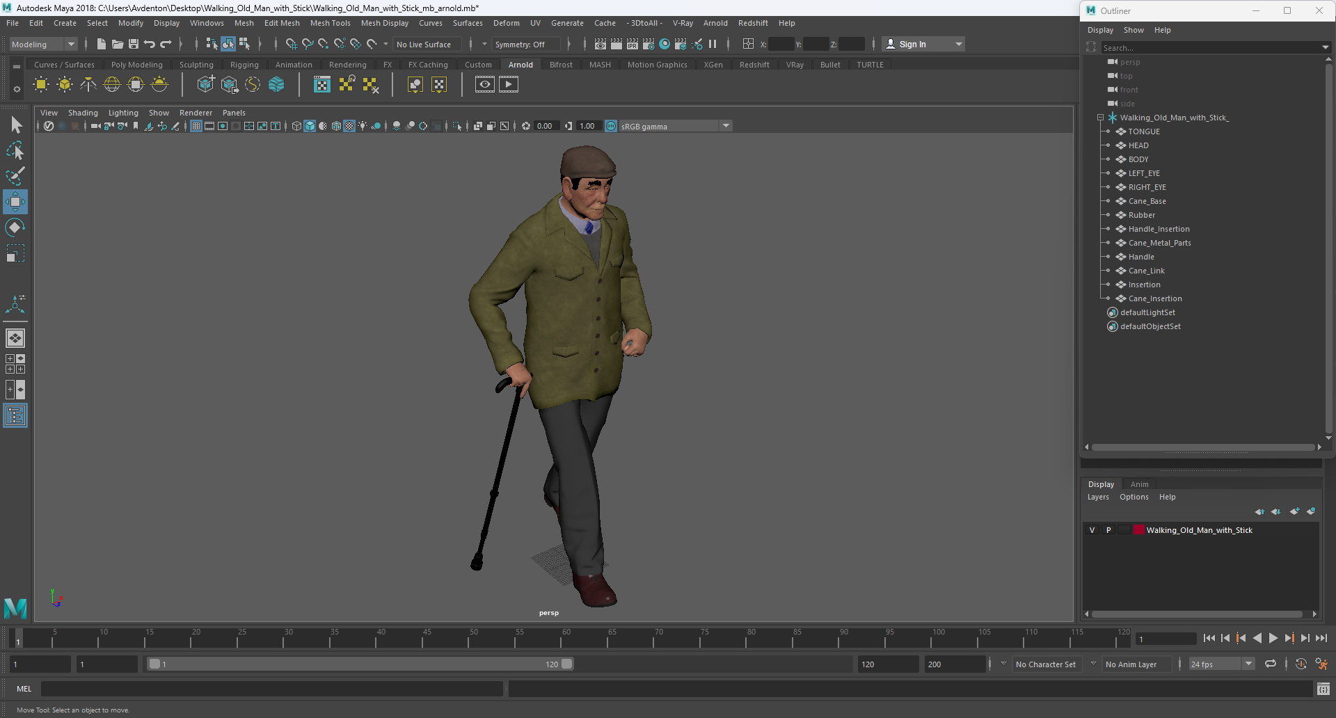3D Walking Old Man with Stick