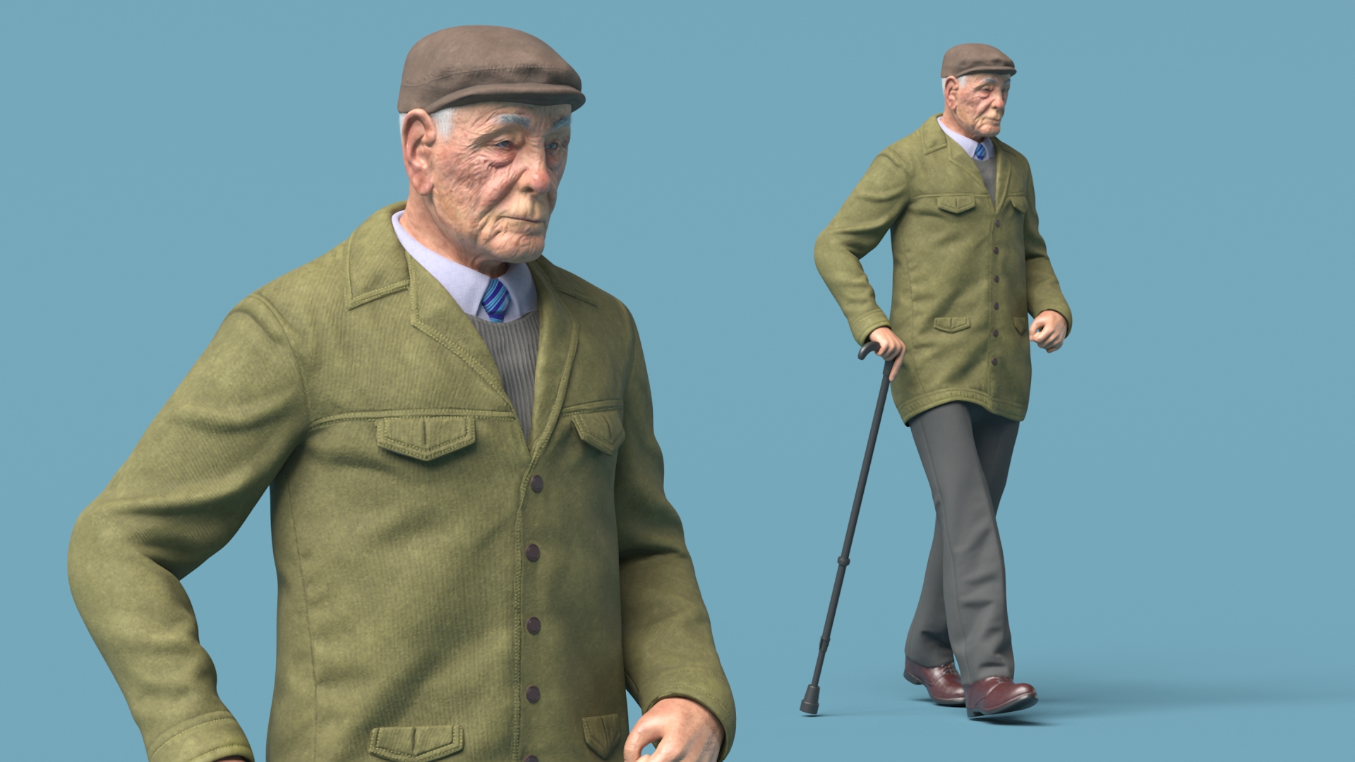 3D Walking Old Man with Stick
