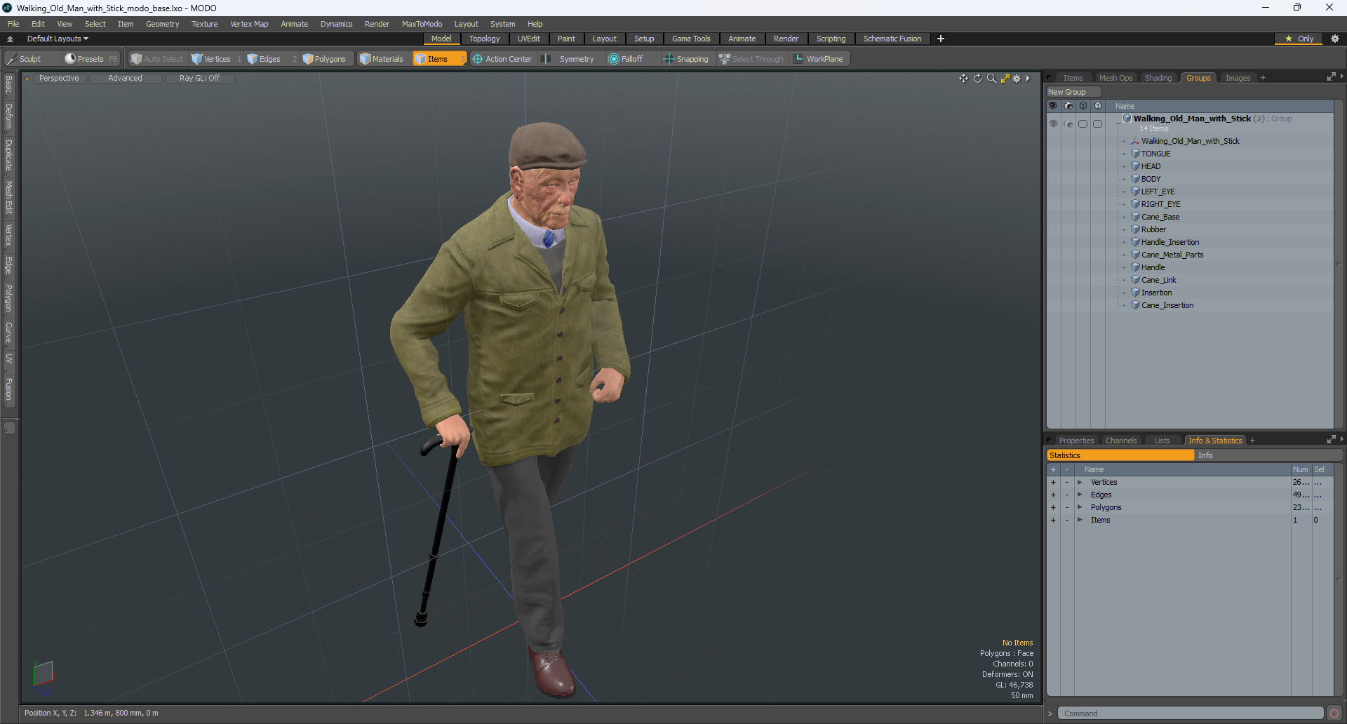 3D Walking Old Man with Stick