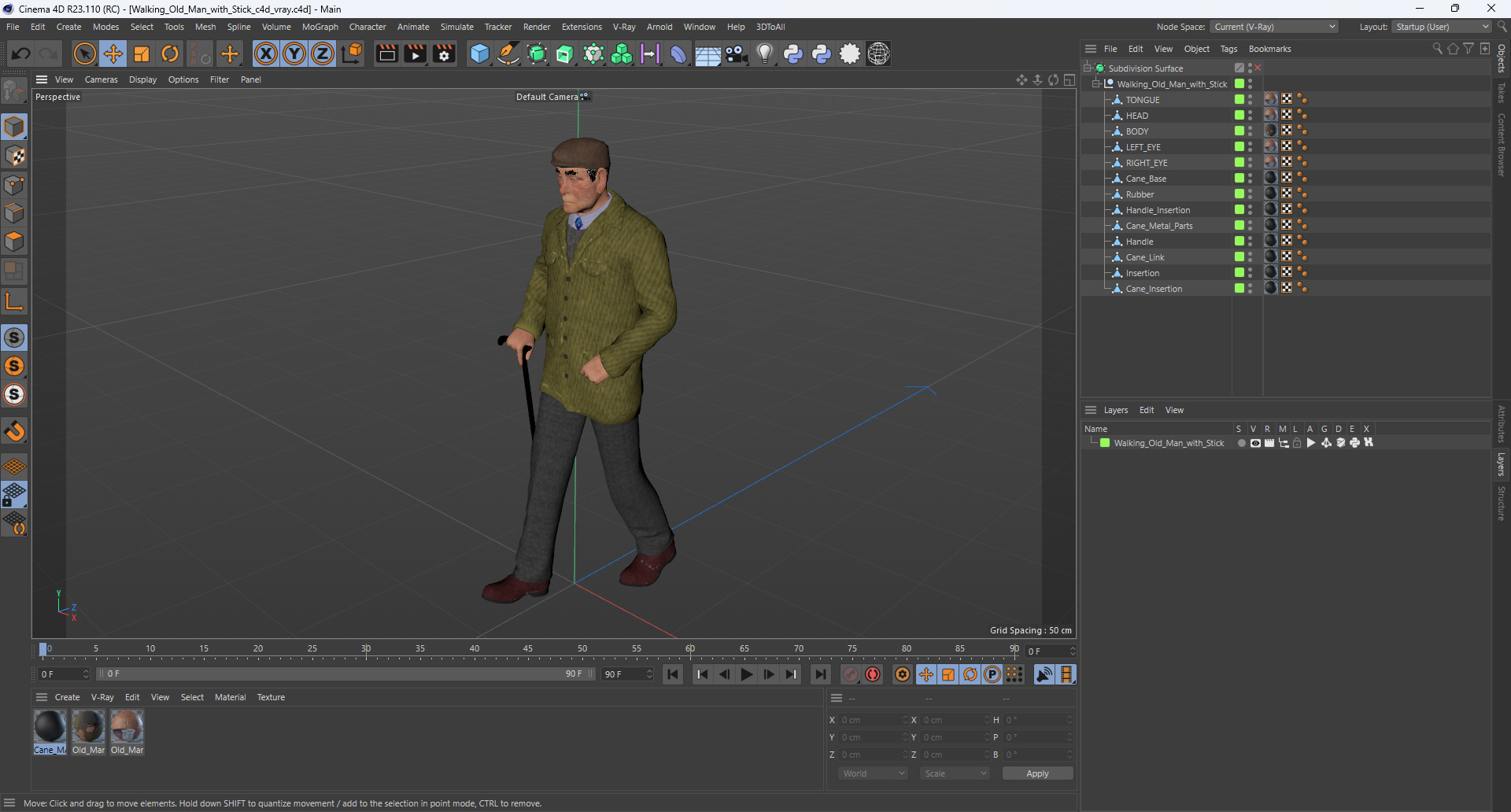 3D Walking Old Man with Stick