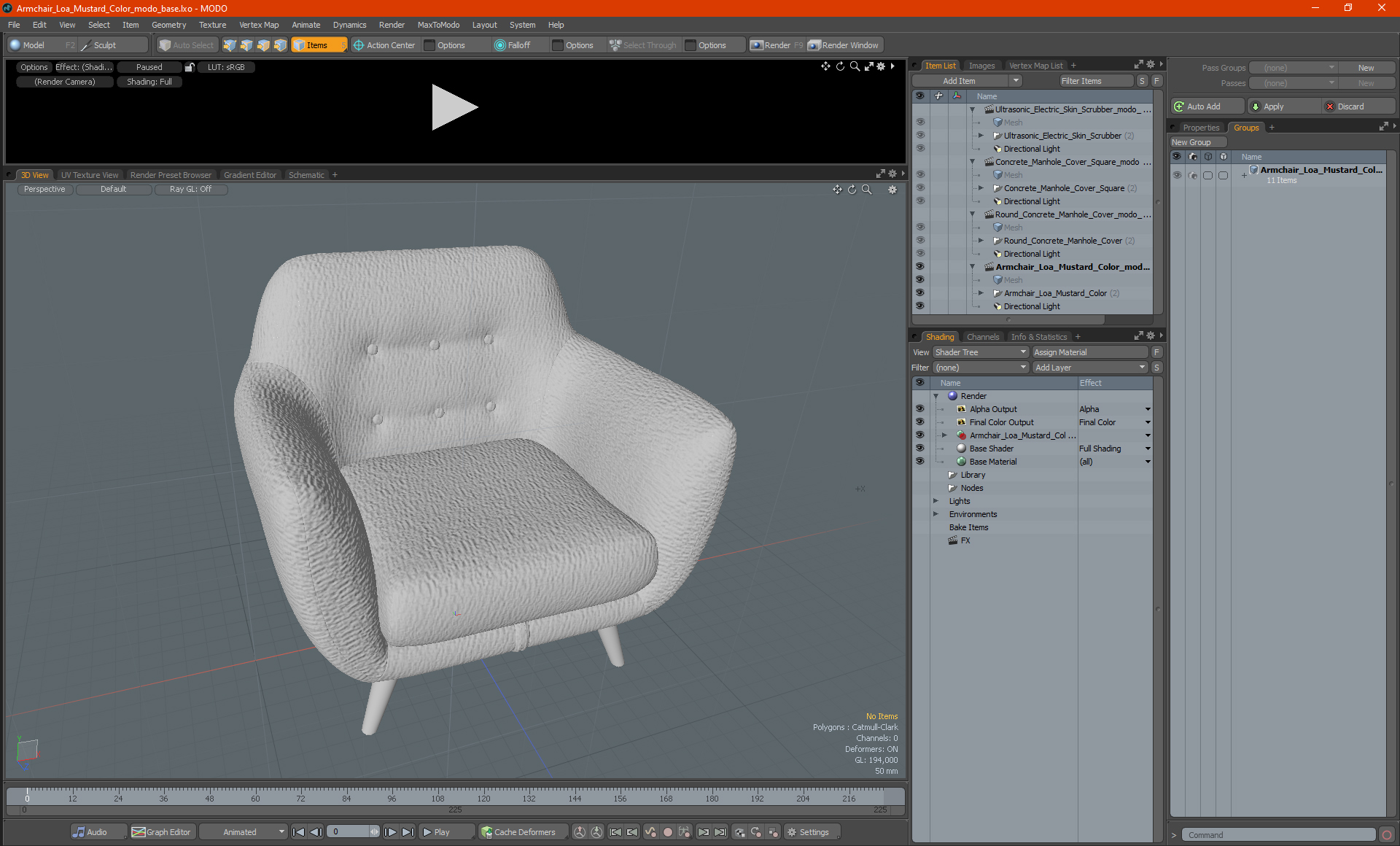 3D Armchair Loa Mustard Color