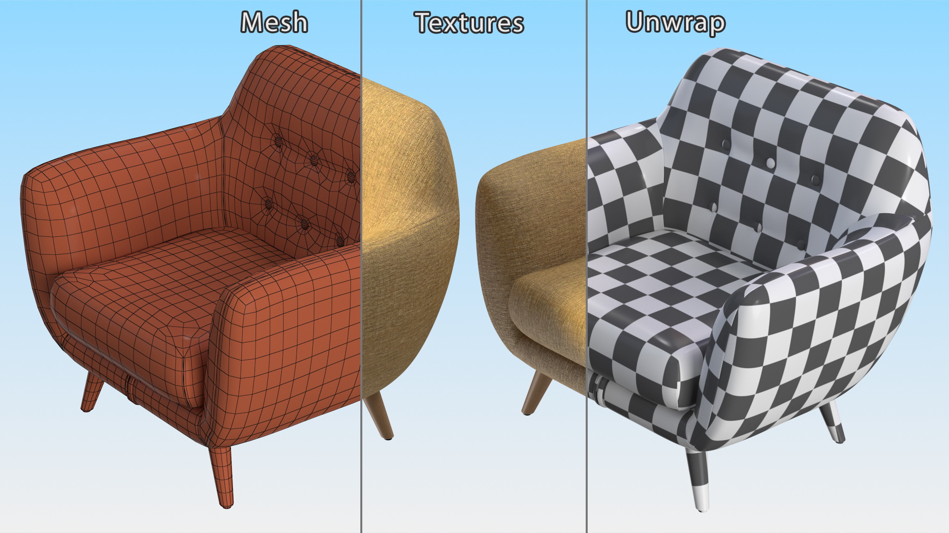 3D Armchair Loa Mustard Color