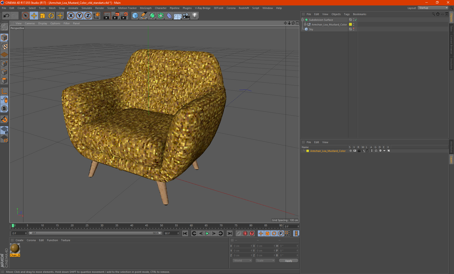 3D Armchair Loa Mustard Color