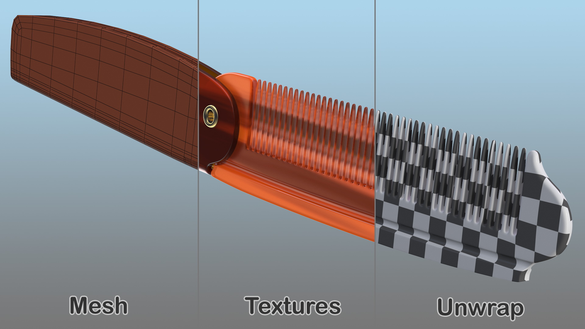 3D model Kent Folding Pocket Comb Brown