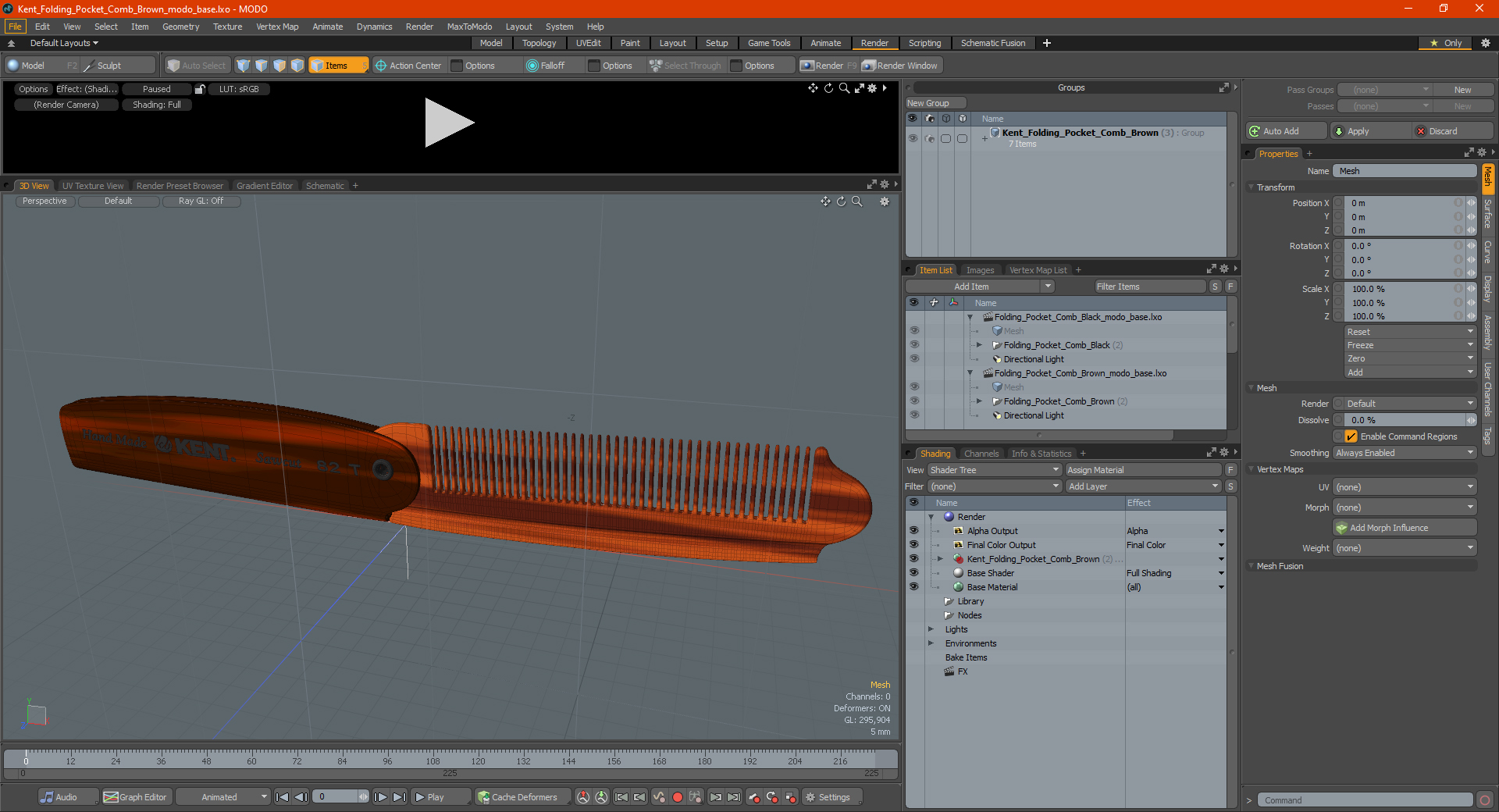 3D model Kent Folding Pocket Comb Brown