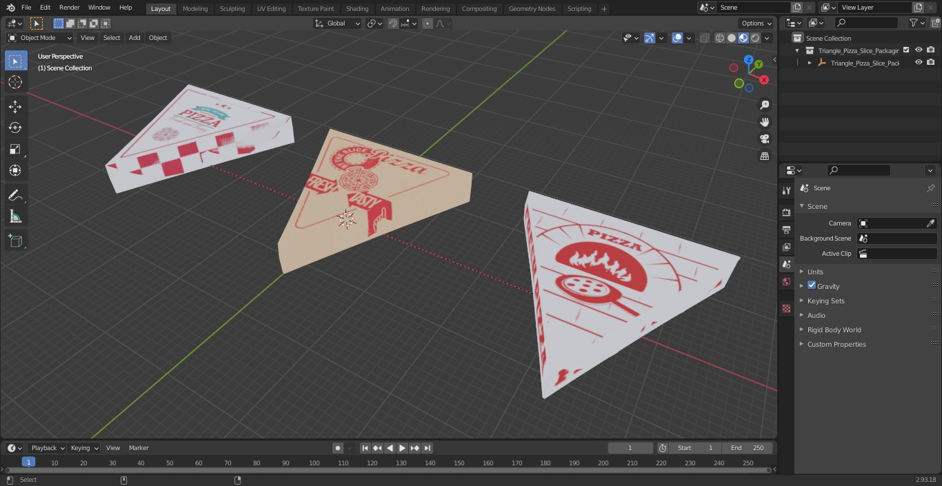 3D model Triangle Pizza Slice Packaging Boxes Set