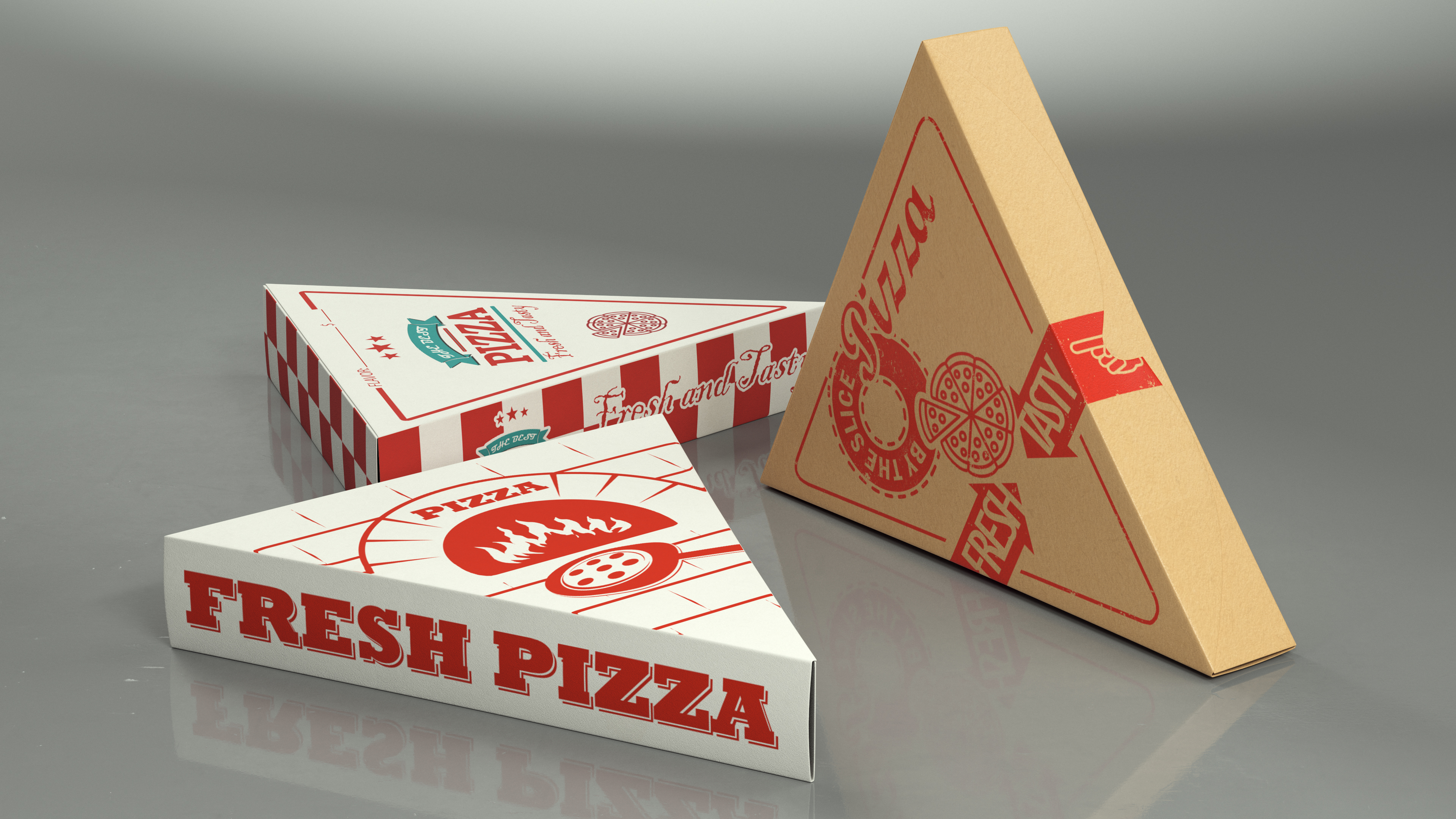 3D model Triangle Pizza Slice Packaging Boxes Set