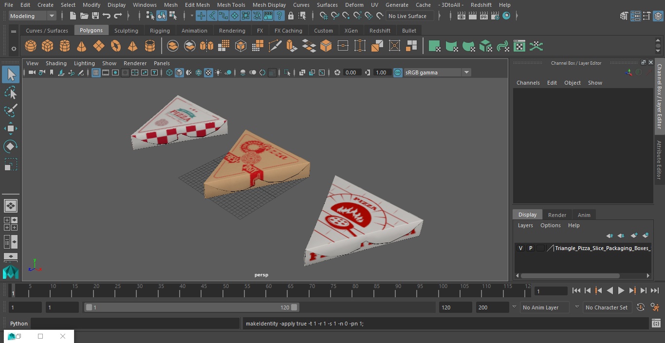 3D model Triangle Pizza Slice Packaging Boxes Set