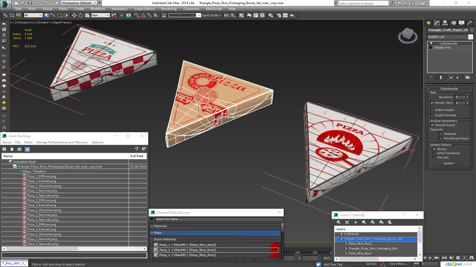 3D model Triangle Pizza Slice Packaging Boxes Set