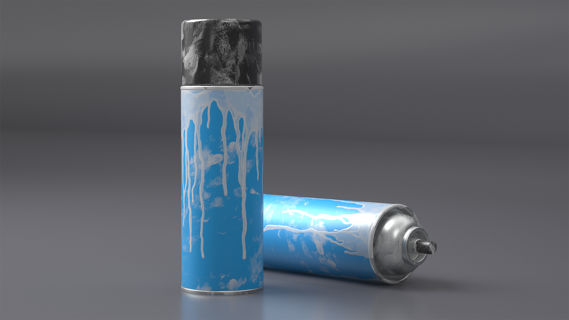 Used Cans of Spray Paint Blue 3D model