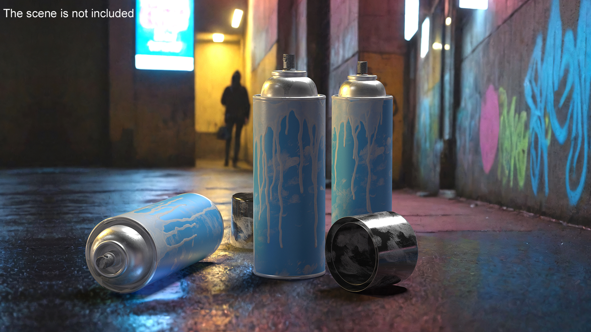 Used Cans of Spray Paint Blue 3D model