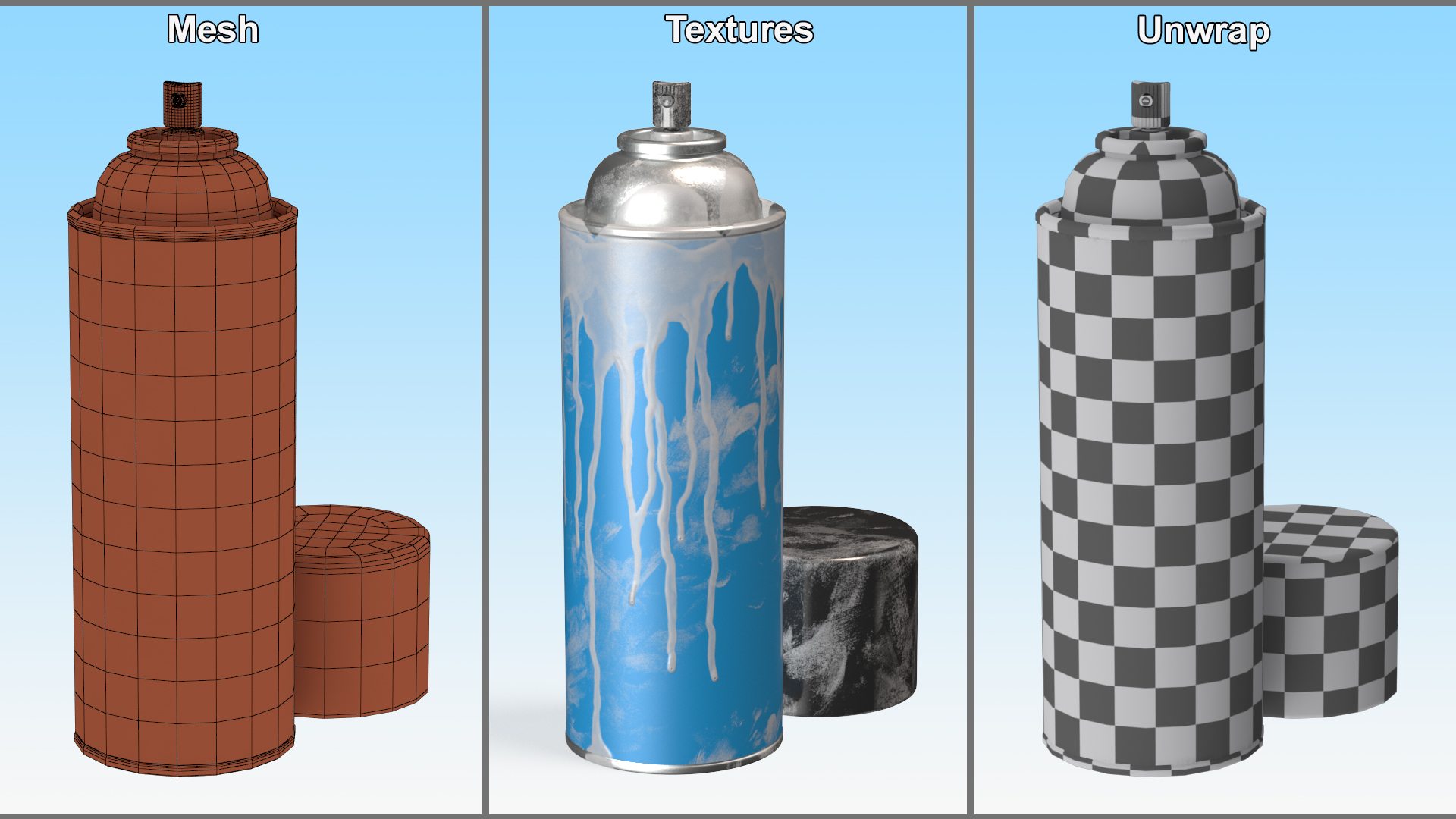 Used Cans of Spray Paint Blue 3D model