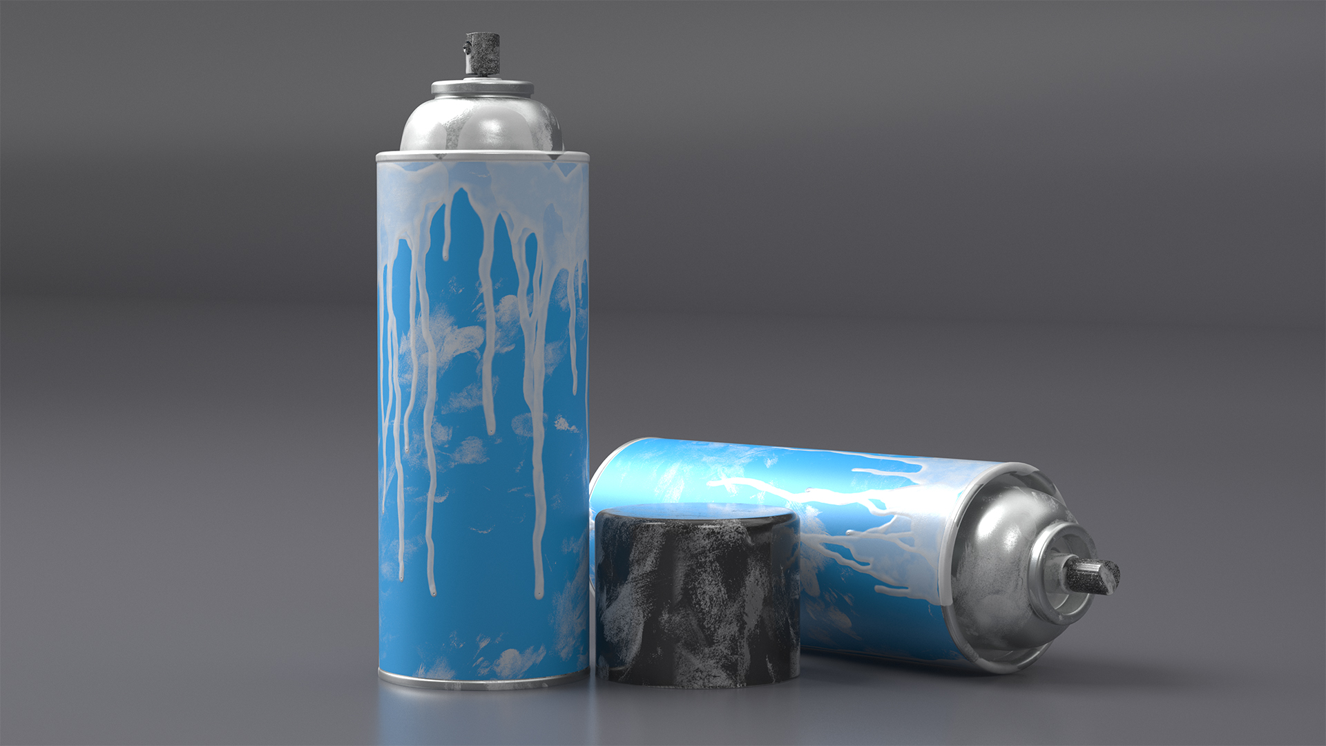 Used Cans of Spray Paint Blue 3D model