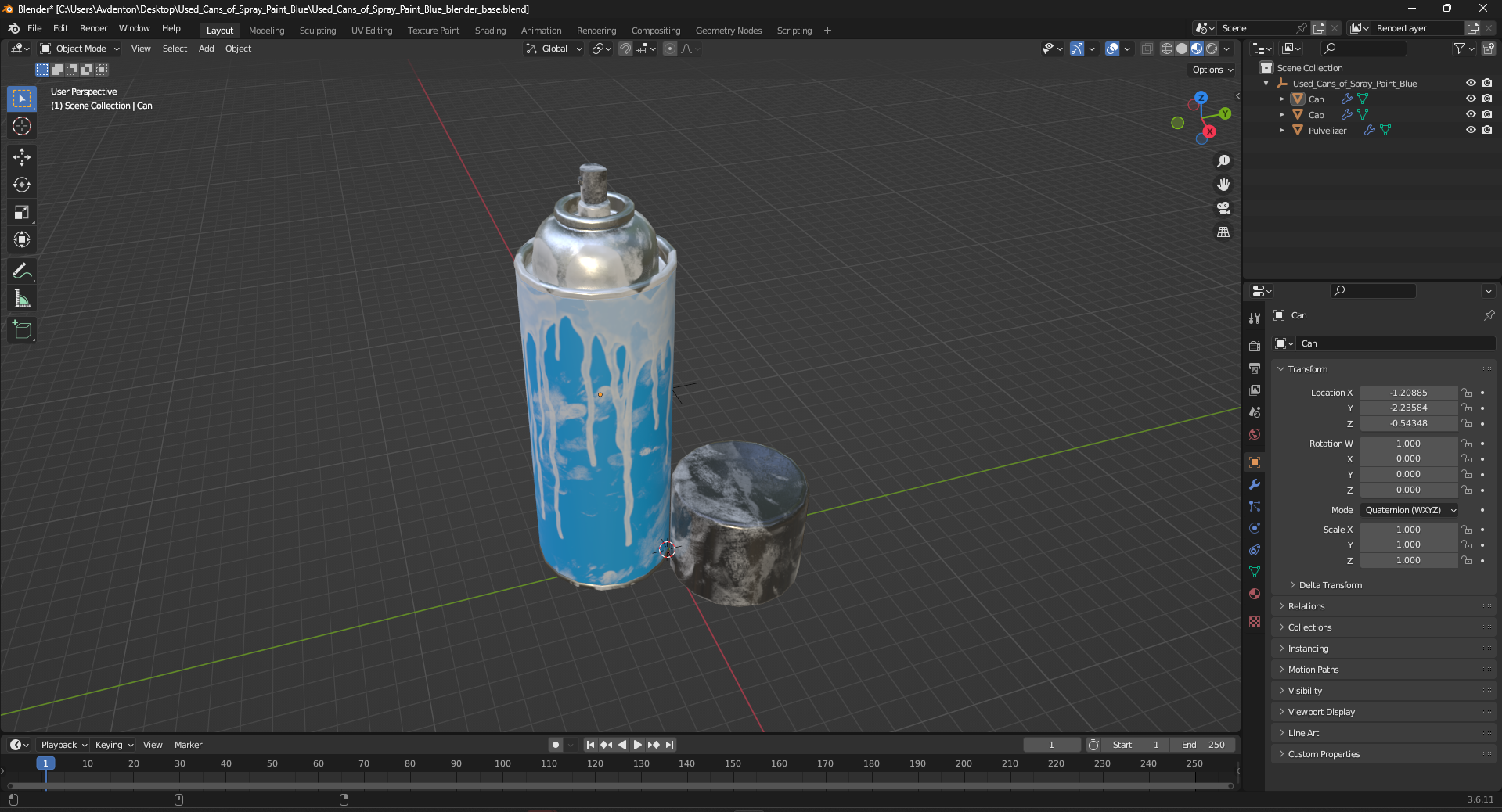 Used Cans of Spray Paint Blue 3D model