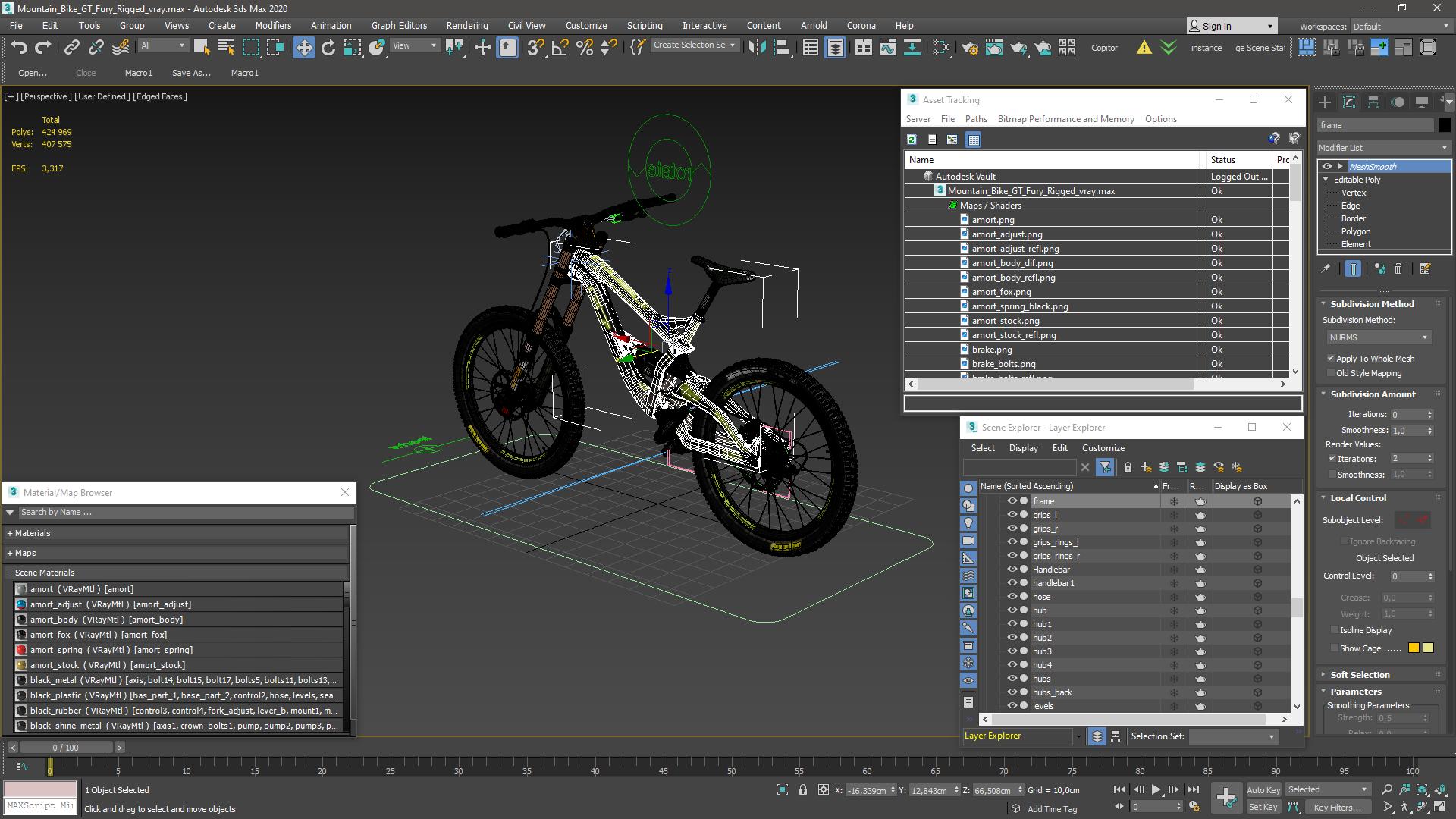 GT Fury Downhill Mountain Bike Rigged 3D