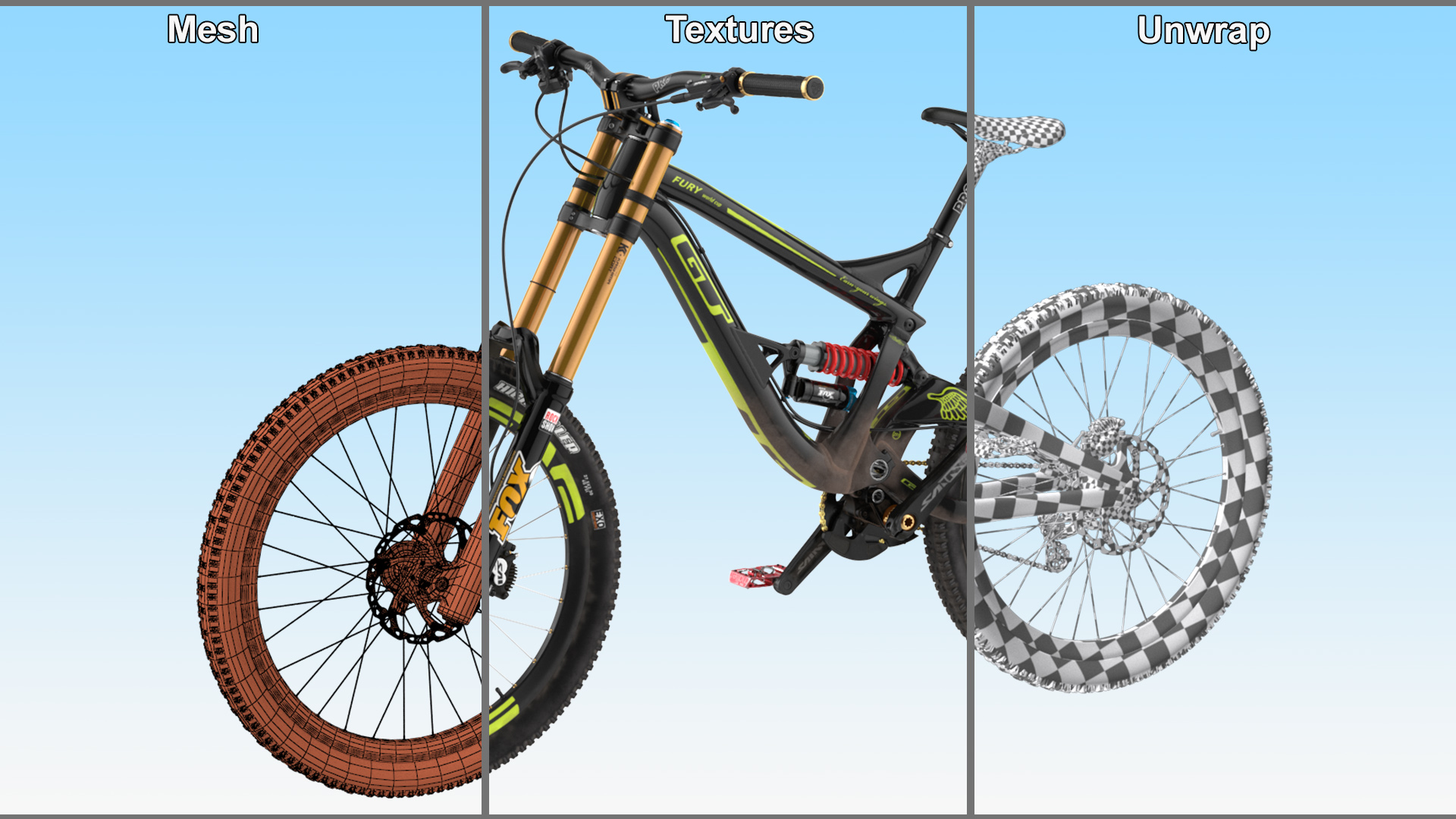 GT Fury Downhill Mountain Bike Rigged 3D