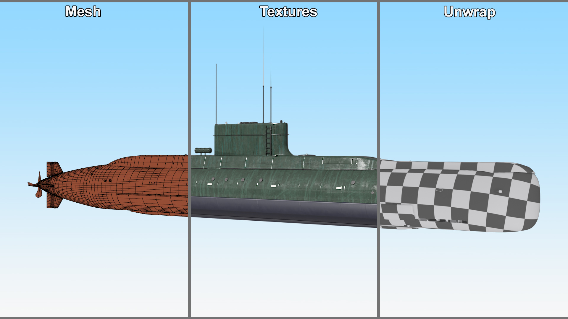 3D Military Semi Heavy Submarine Rigged
