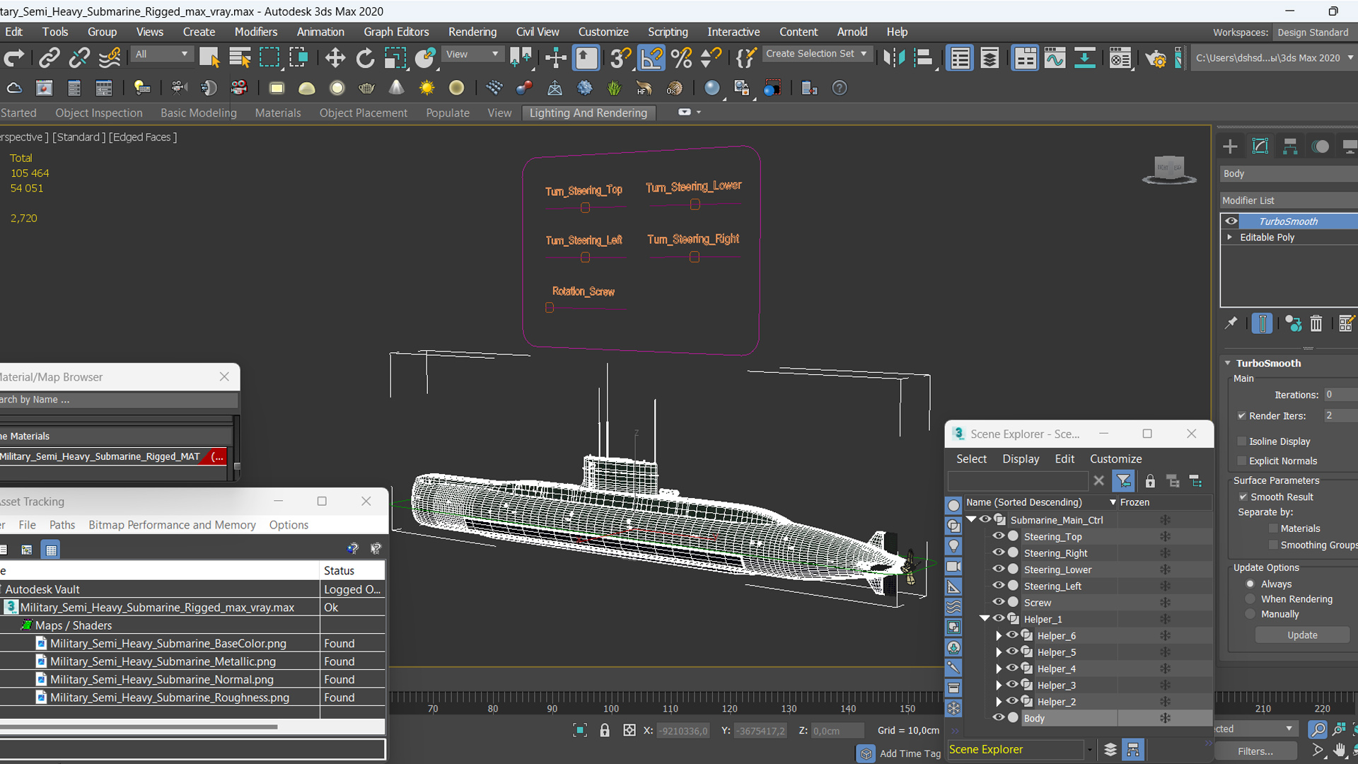 3D Military Semi Heavy Submarine Rigged
