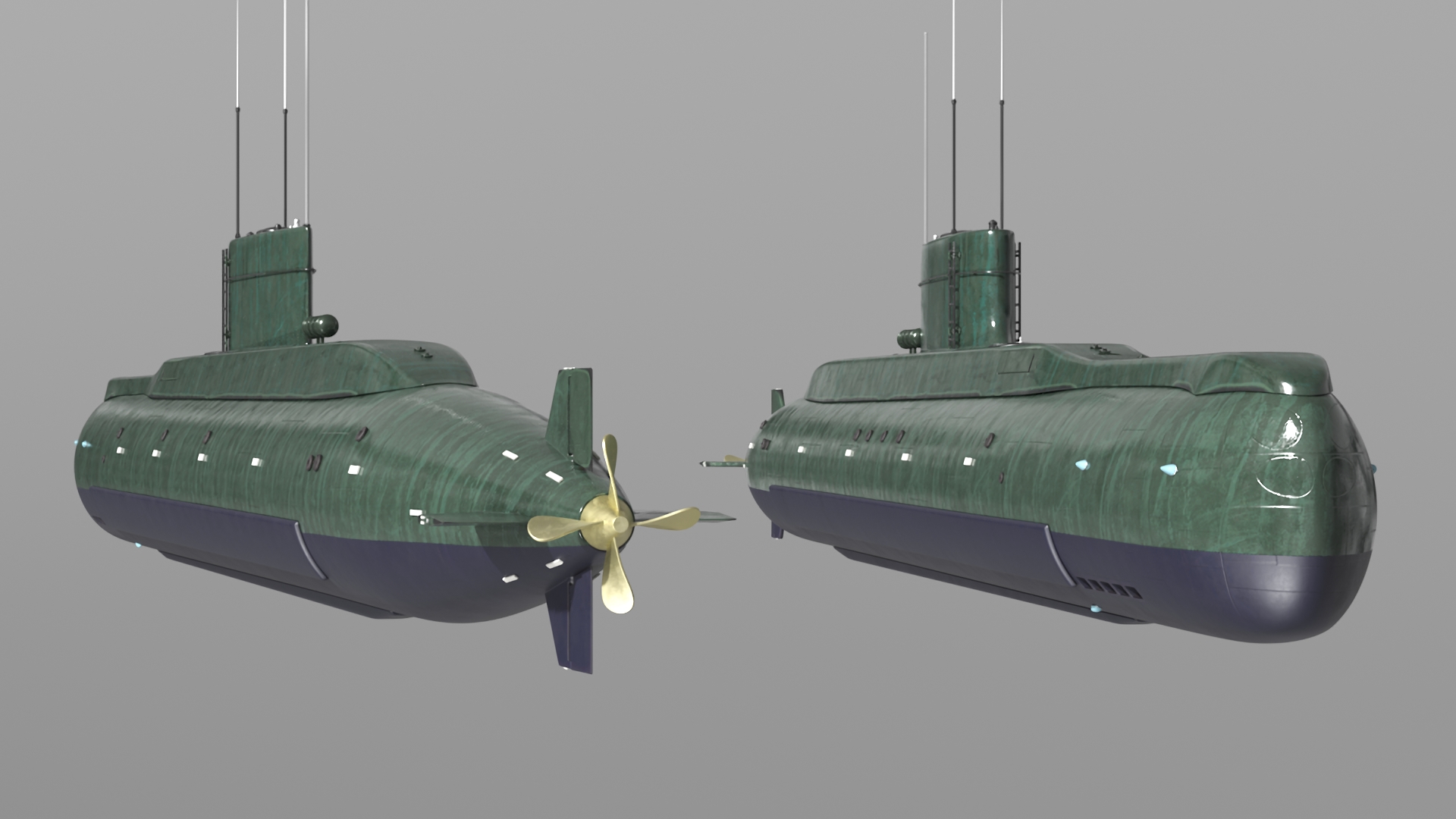 3D Military Semi Heavy Submarine Rigged