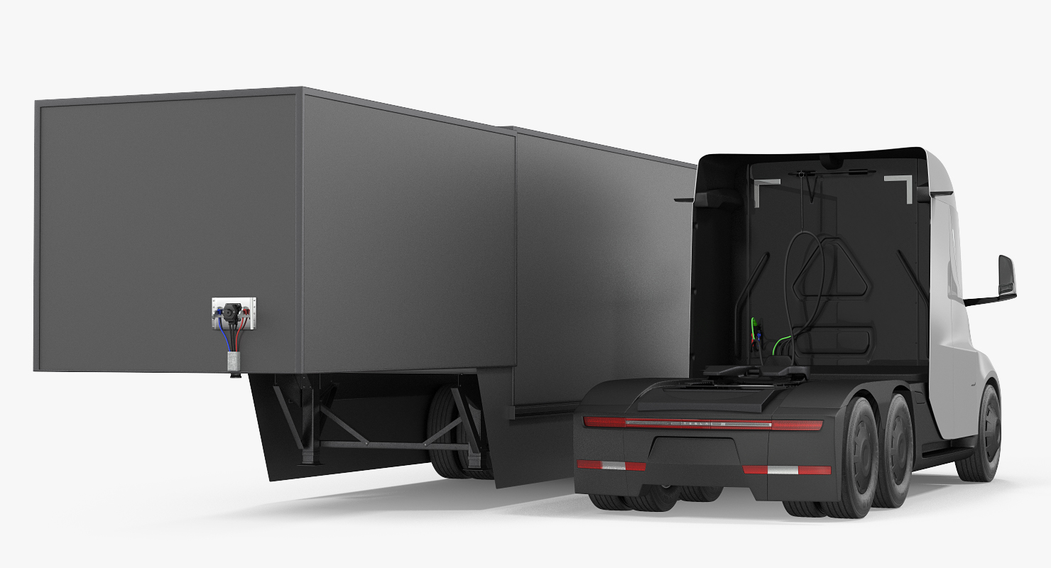 Electric Semi Truck Tesla with Trailer Simple Interior 3D model