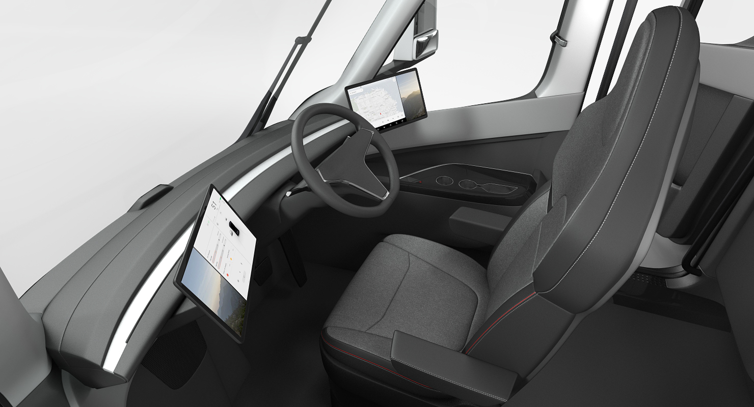 Electric Semi Truck Tesla with Trailer Simple Interior 3D model